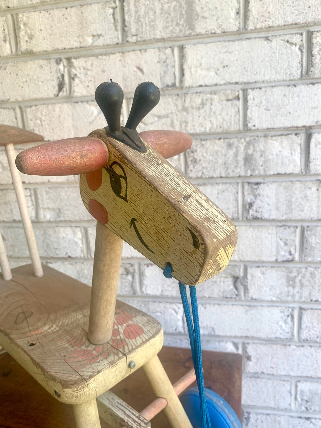 Vintage Wood Riding Giraffe | Rustic Wooden Giraffe Riding Toy | Distressed Playskool Wood Riding Toy | Giraffe Ride On Toy | Giraffe Pull Toy