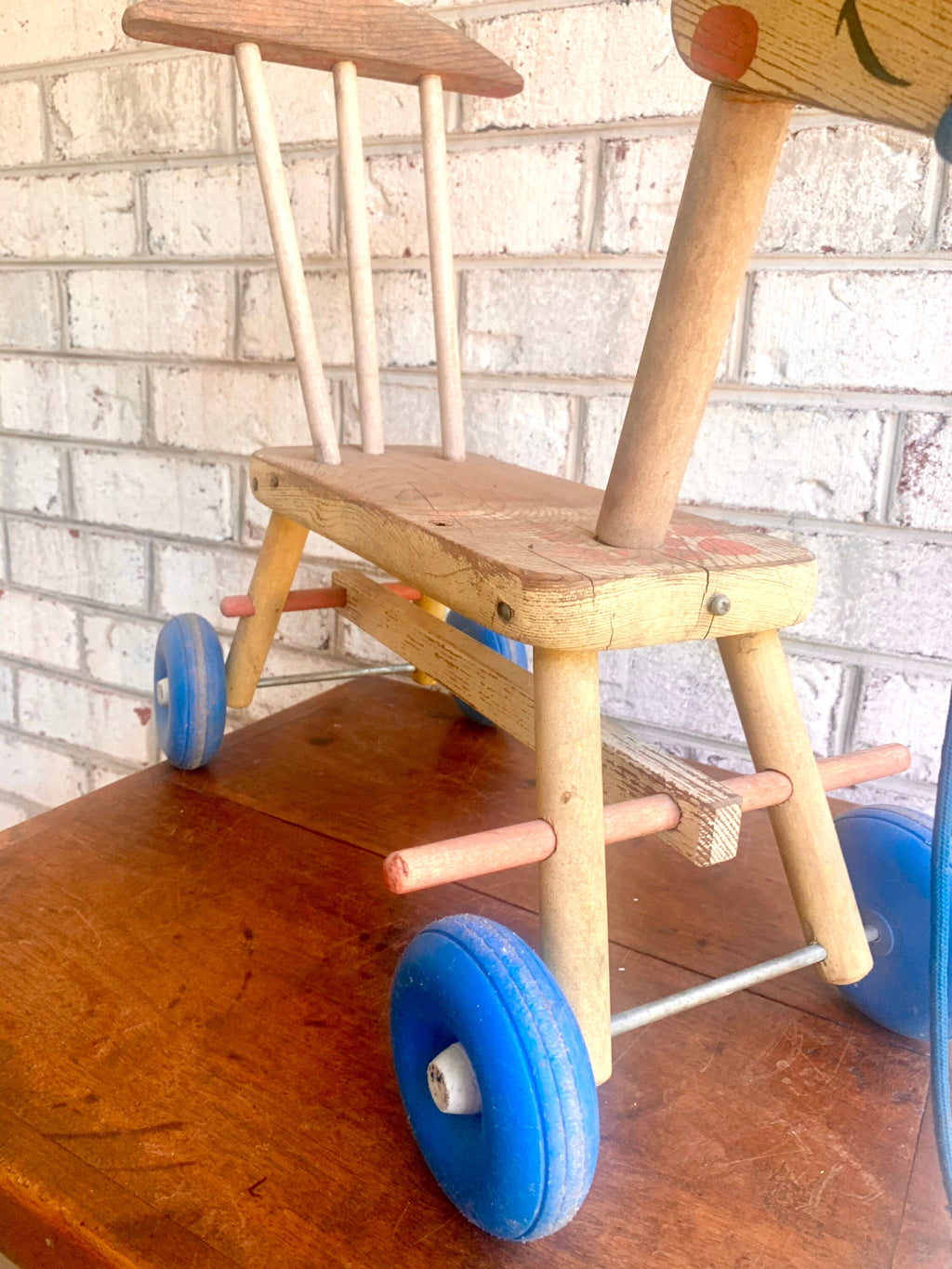 Vintage Wood Riding Giraffe | Rustic Wooden Giraffe Riding Toy | Distressed Playskool Wood Riding Toy | Giraffe Ride On Toy | Giraffe Pull Toy