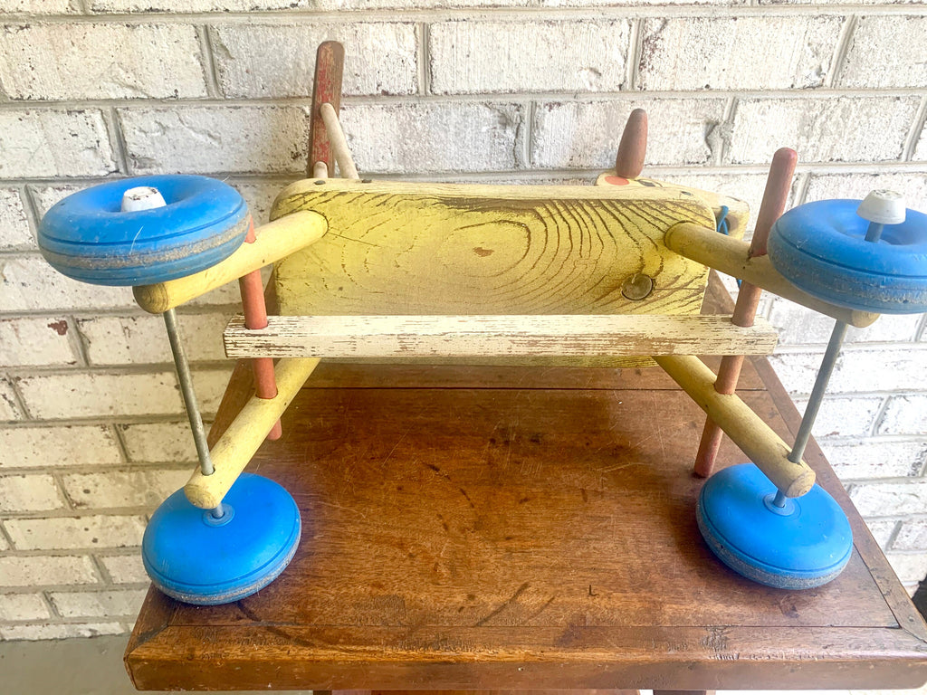 Vintage Wood Riding Giraffe | Rustic Wooden Giraffe Riding Toy | Distressed Playskool Wood Riding Toy | Giraffe Ride On Toy | Giraffe Pull Toy