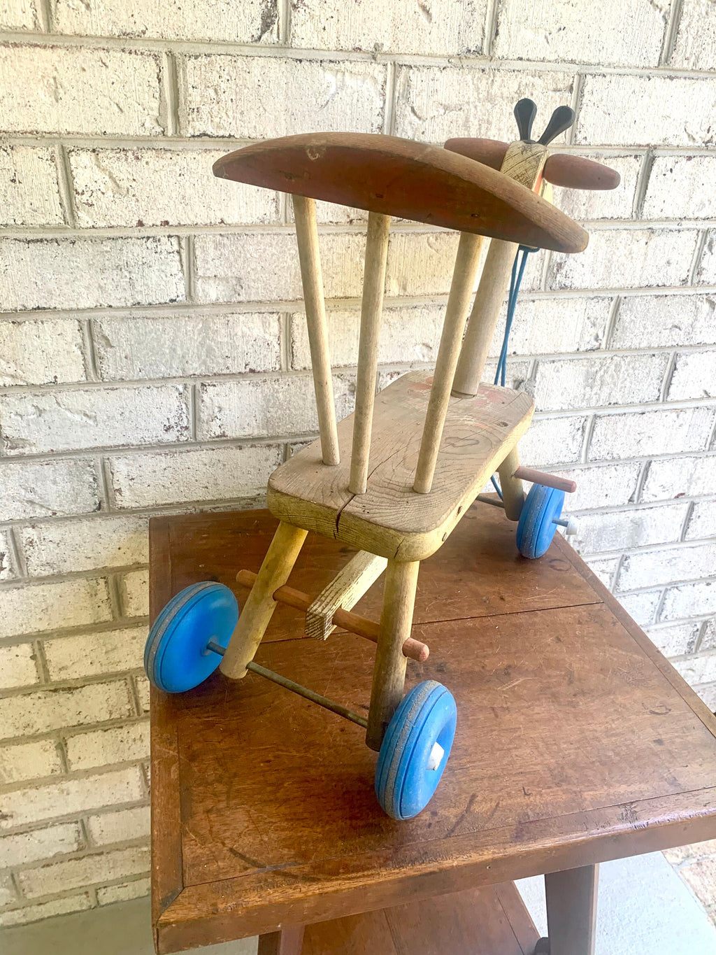 Vintage Wood Riding Giraffe | Rustic Wooden Giraffe Riding Toy | Distressed Playskool Wood Riding Toy | Giraffe Ride On Toy | Giraffe Pull Toy