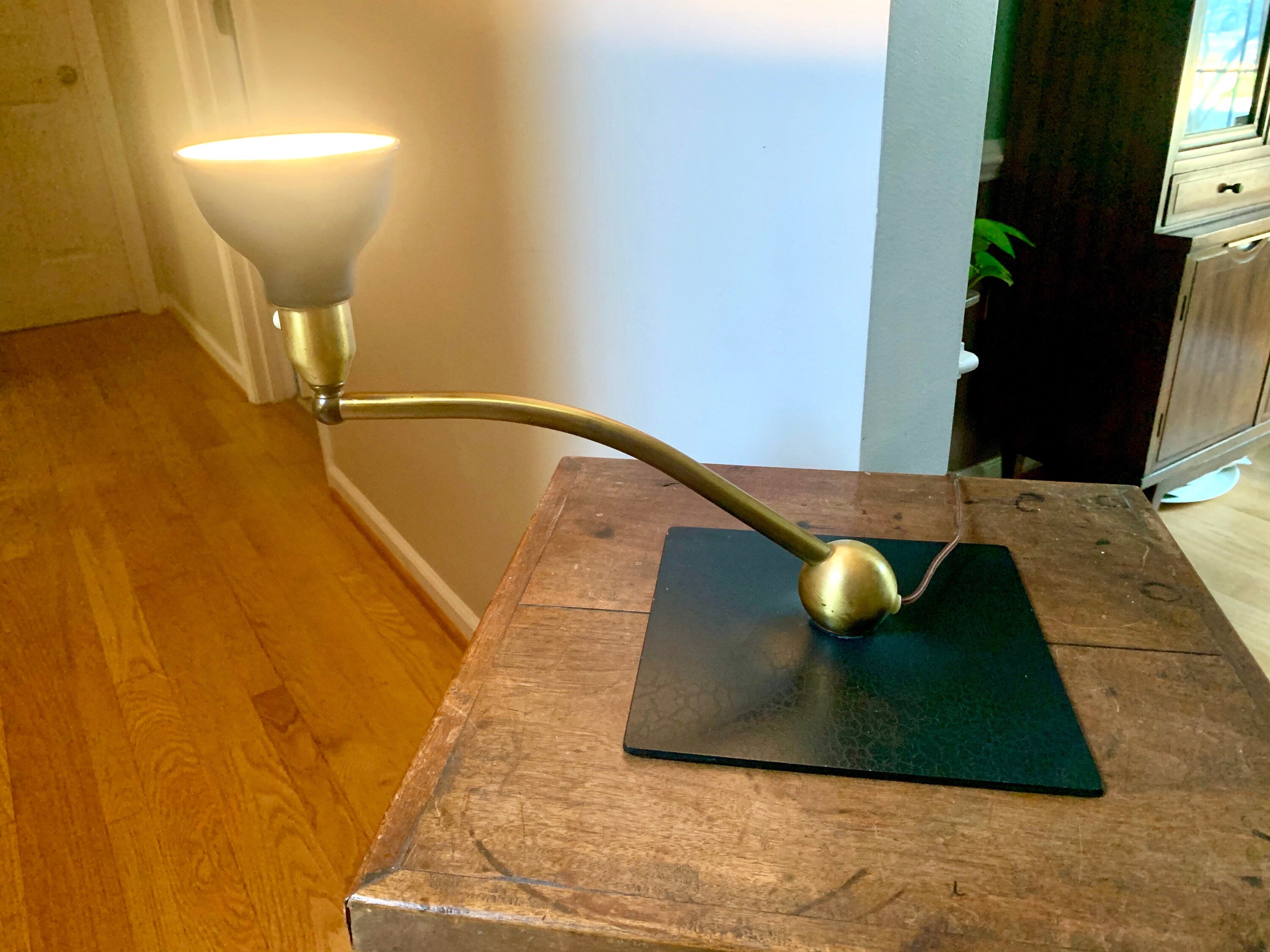 Mid Century M.G. Wheeler Sight Light | Brass Swing Arm Lamp | Unique Desk Lamp | Rotating Desk Lamp