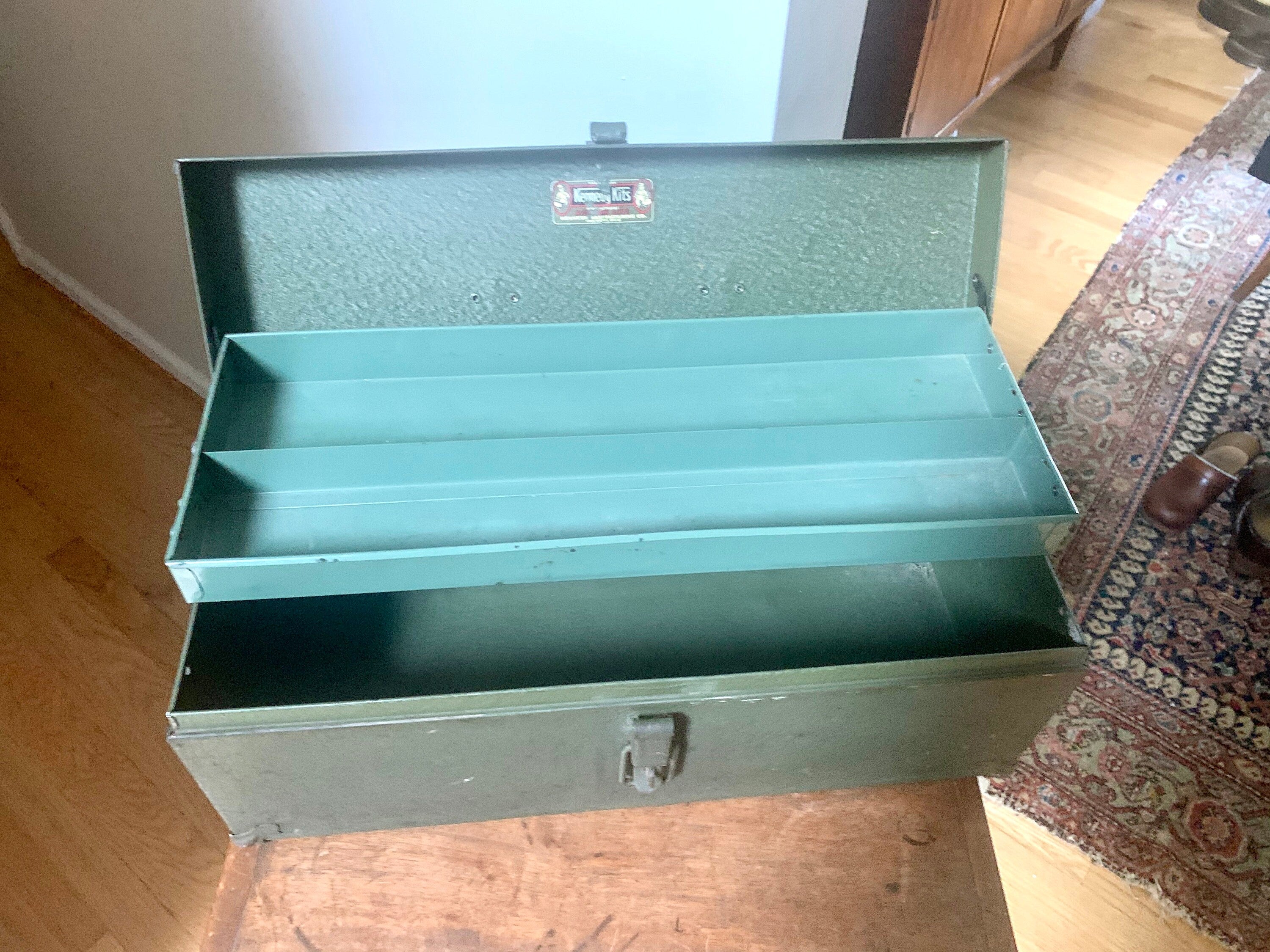 Military Kennedy Kits Tool Box | Vintage Green Military Toolbox | Rustic Storage Box | Distressed Metal Tool Box | Heavy Duty Utility Box | Toolbox