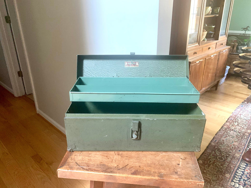 Military Kennedy Kits Tool Box | Vintage Green Military Toolbox | Rustic Storage Box | Distressed Metal Tool Box | Heavy Duty Utility Box | Toolbox