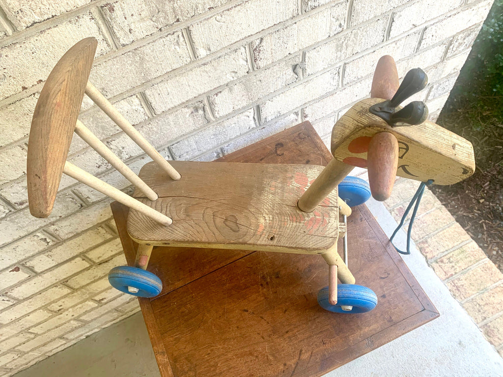 Vintage Wood Riding Giraffe | Rustic Wooden Giraffe Riding Toy | Distressed Playskool Wood Riding Toy | Giraffe Ride On Toy | Giraffe Pull Toy