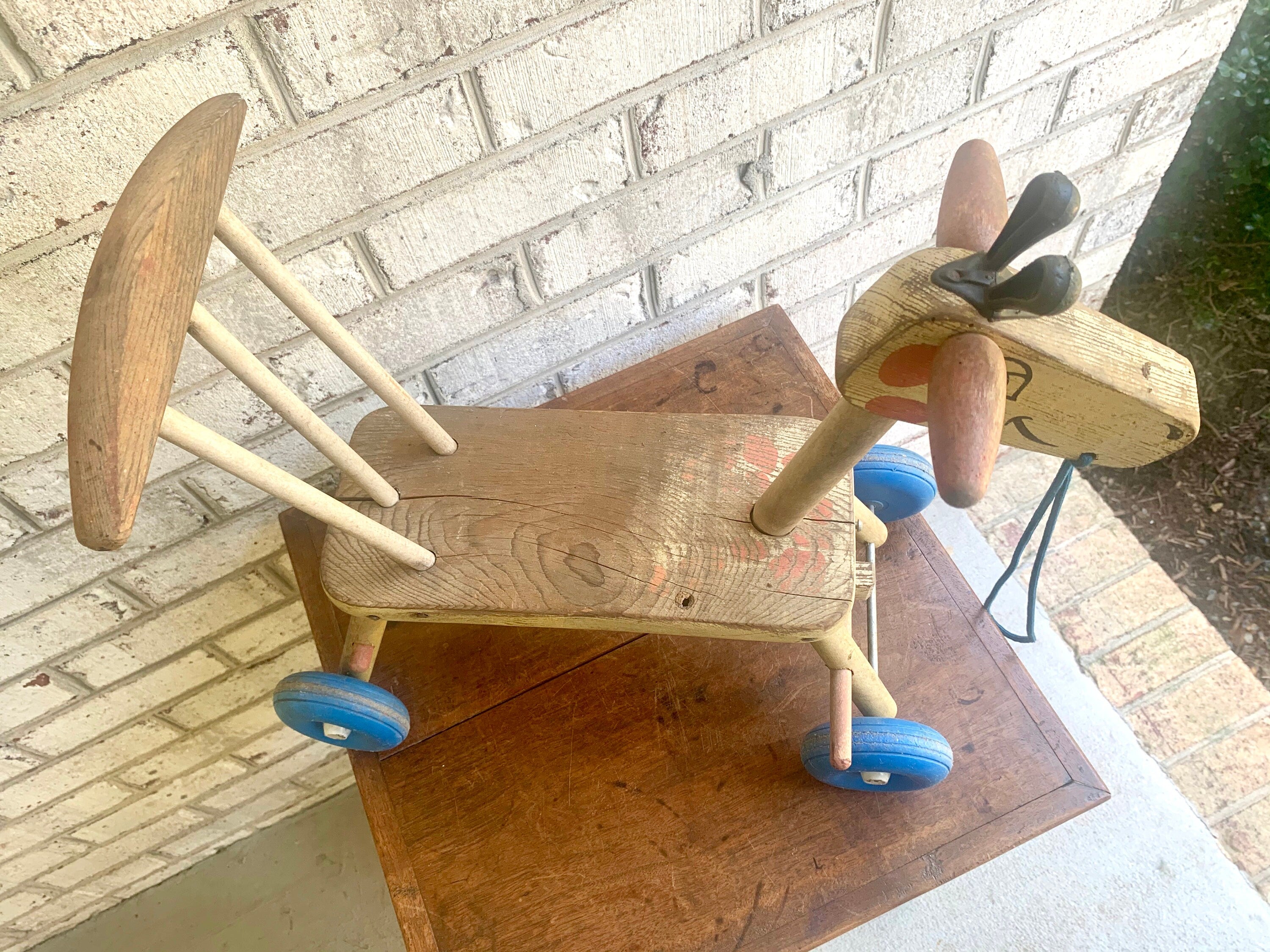 Vintage Wood Riding Giraffe | Rustic Wooden Giraffe Riding Toy | Distressed Playskool Wood Riding Toy | Giraffe Ride On Toy | Giraffe Pull Toy