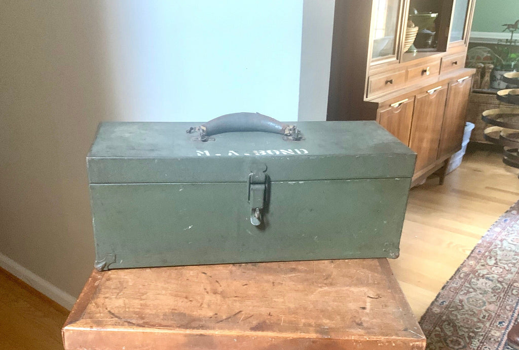 Military Kennedy Kits Tool Box | Vintage Green Military Toolbox | Rustic Storage Box | Distressed Metal Tool Box | Heavy Duty Utility Box | Toolbox