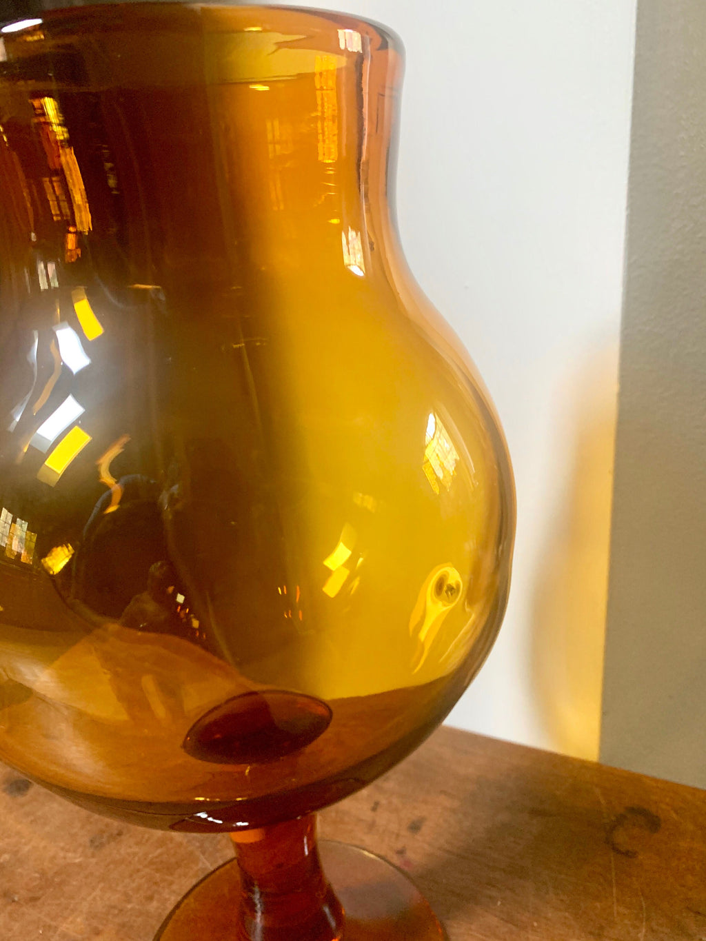 Large Amber Glass Vase | Vintage Thick Blenko Glass Vase | Large 14" Amber Pedestal Vase | Mid Century Modern Amber Vase | Handblown Glass