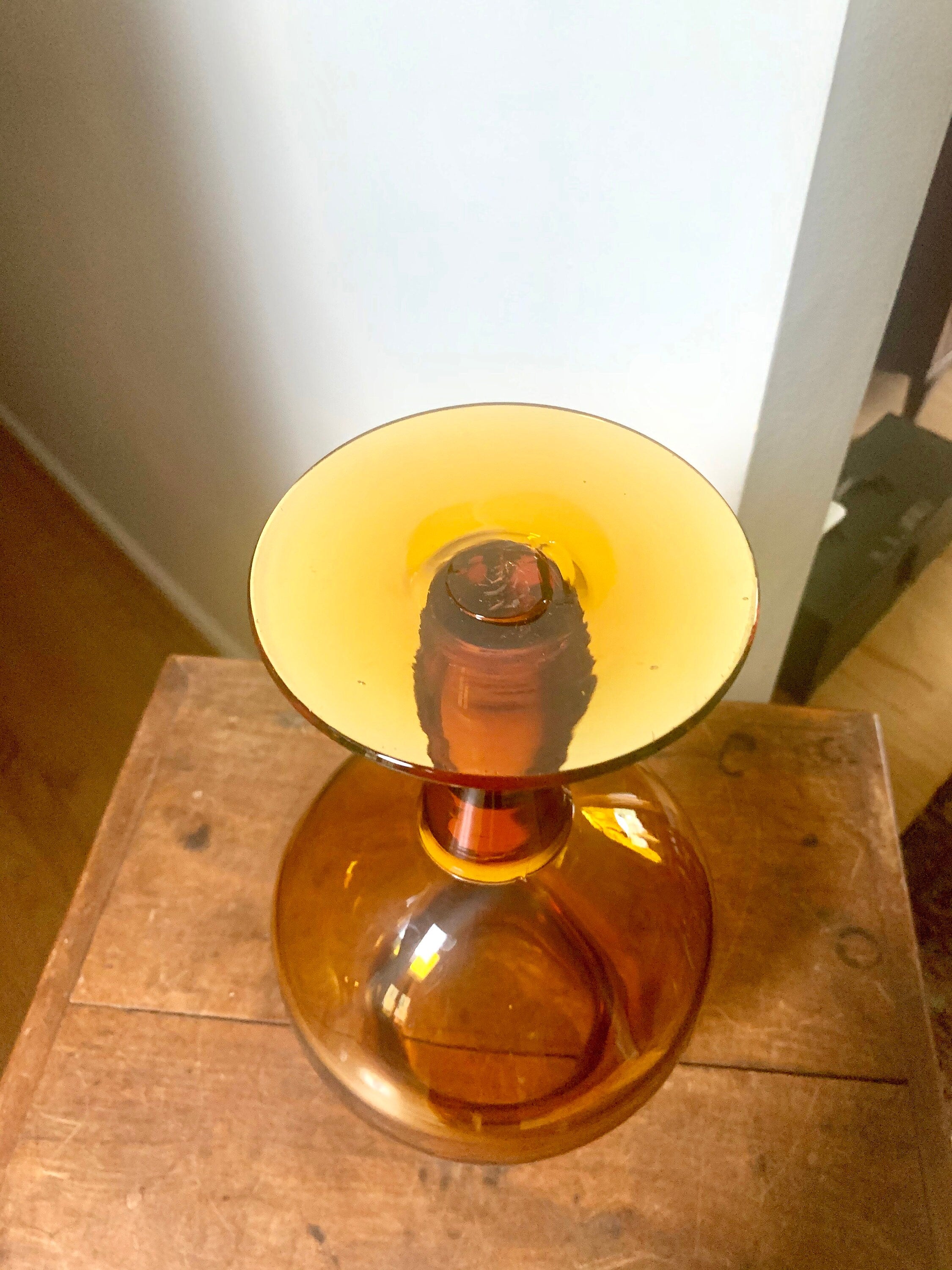 Large Amber Glass Vase | Vintage Thick Blenko Glass Vase | Large 14" Amber Pedestal Vase | Mid Century Modern Amber Vase | Handblown Glass