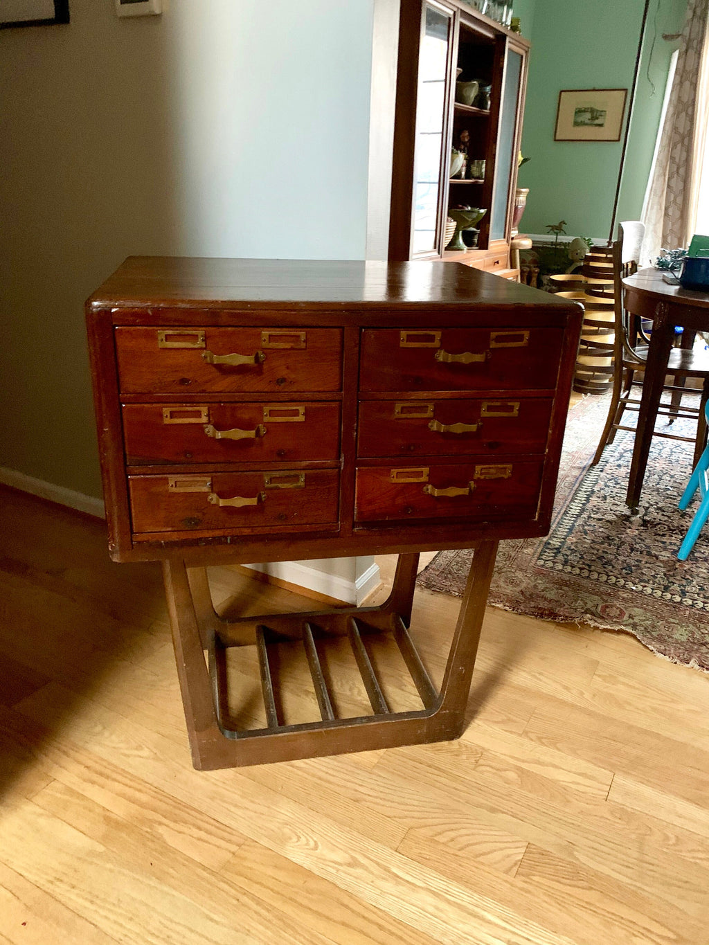 Antique Wooden Card Catalog | 6 Drawer Wood Cabinet | Rustic Storage Cabinet | Library Card Catalog