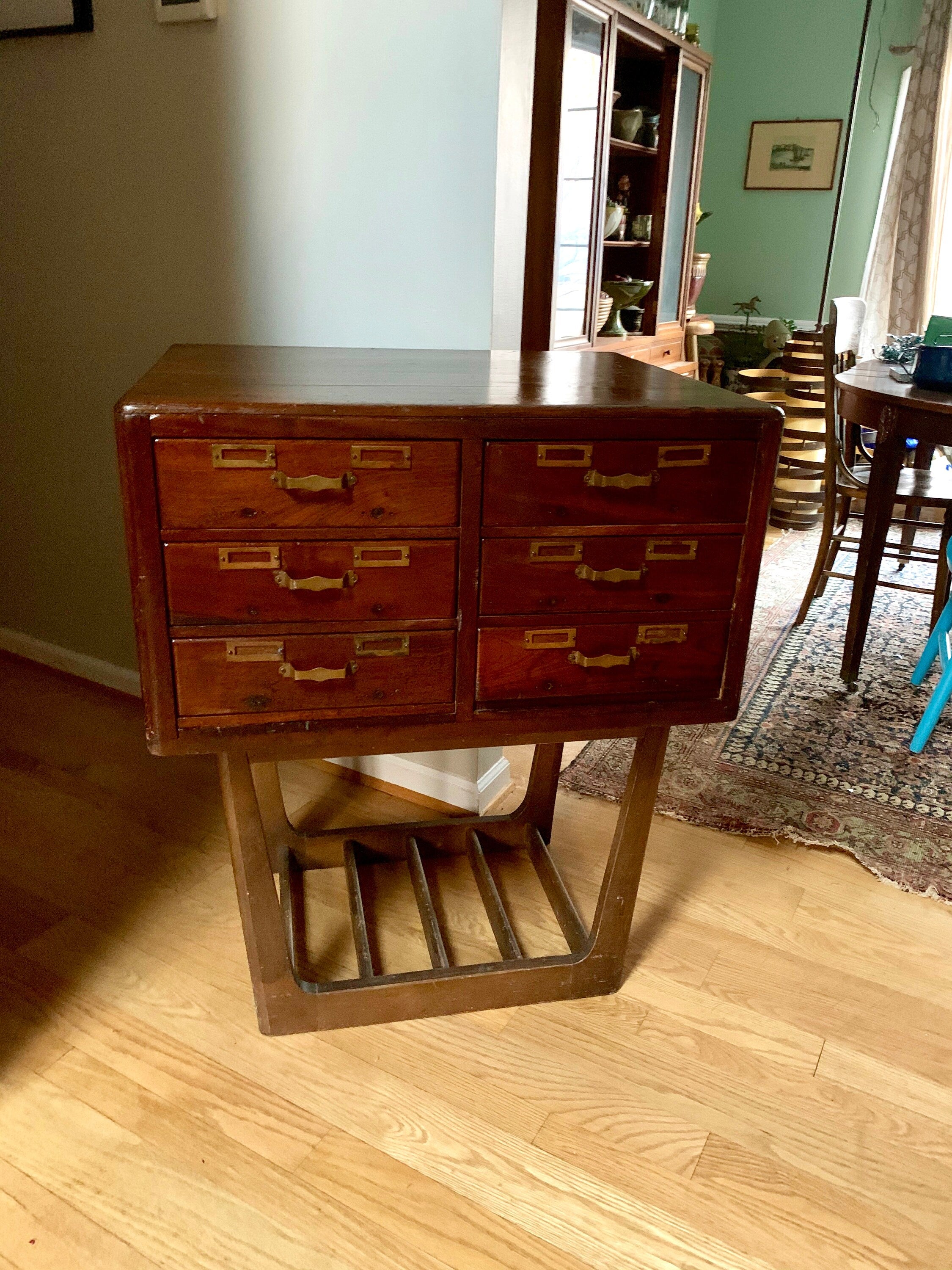 Antique Wooden Card Catalog | 6 Drawer Wood Cabinet | Rustic Storage Cabinet | Library Card Catalog
