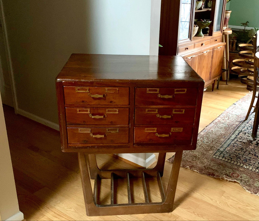 Antique Wooden Card Catalog | 6 Drawer Wood Cabinet | Rustic Storage Cabinet | Library Card Catalog