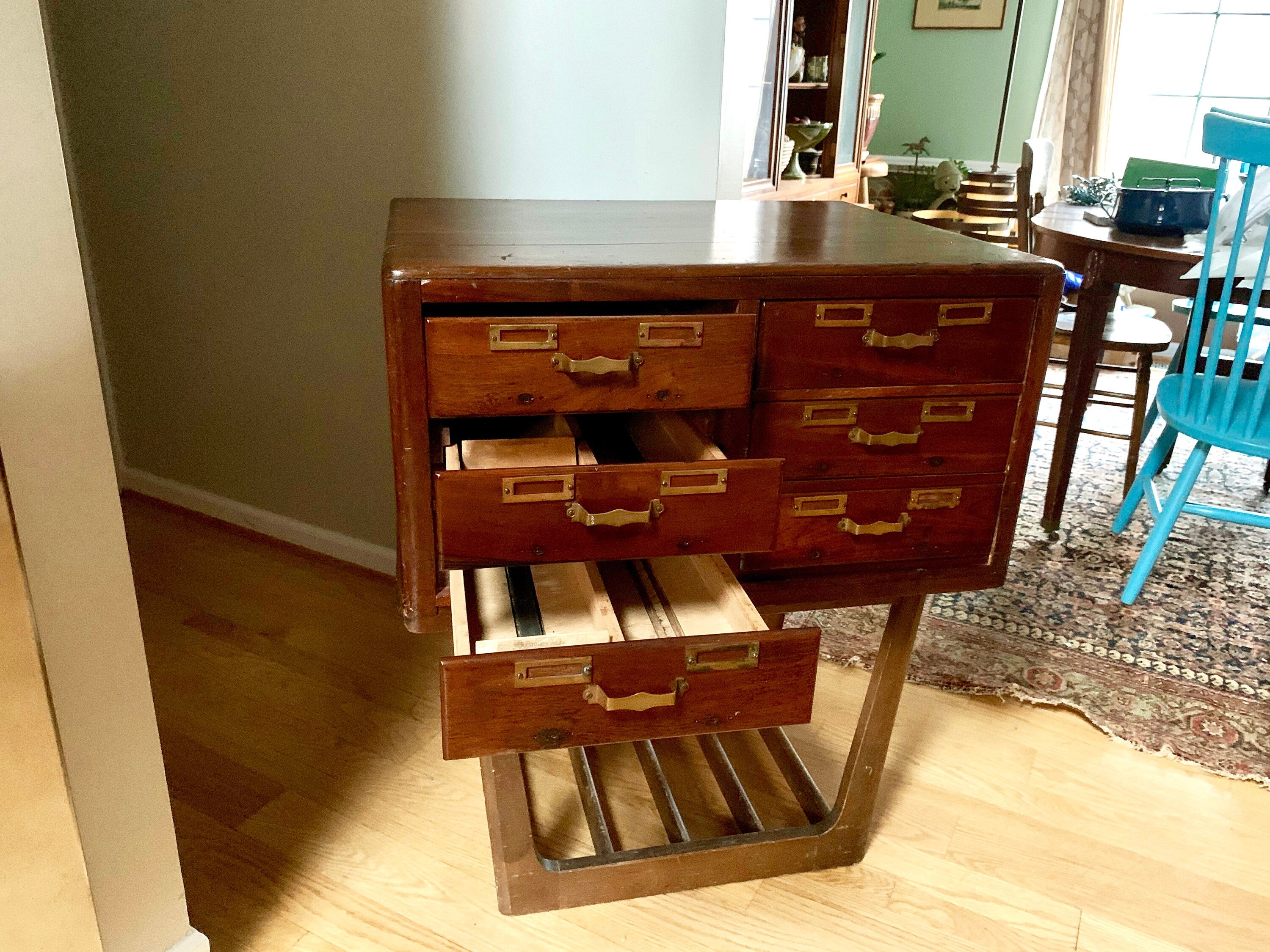 Antique Wooden Card Catalog | 6 Drawer Wood Cabinet | Rustic Storage Cabinet | Library Card Catalog