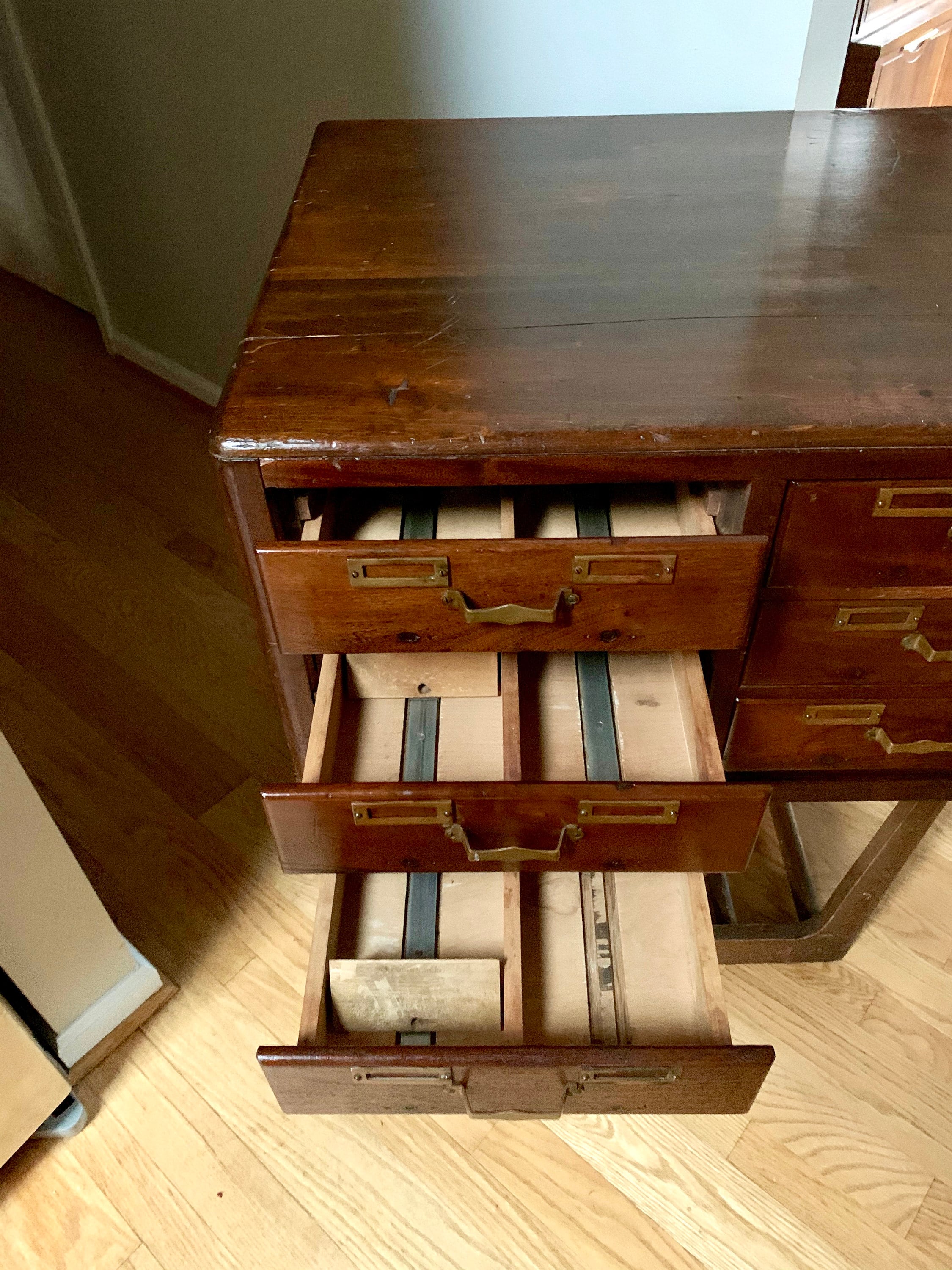 Antique Wooden Card Catalog | 6 Drawer Wood Cabinet | Rustic Storage Cabinet | Library Card Catalog