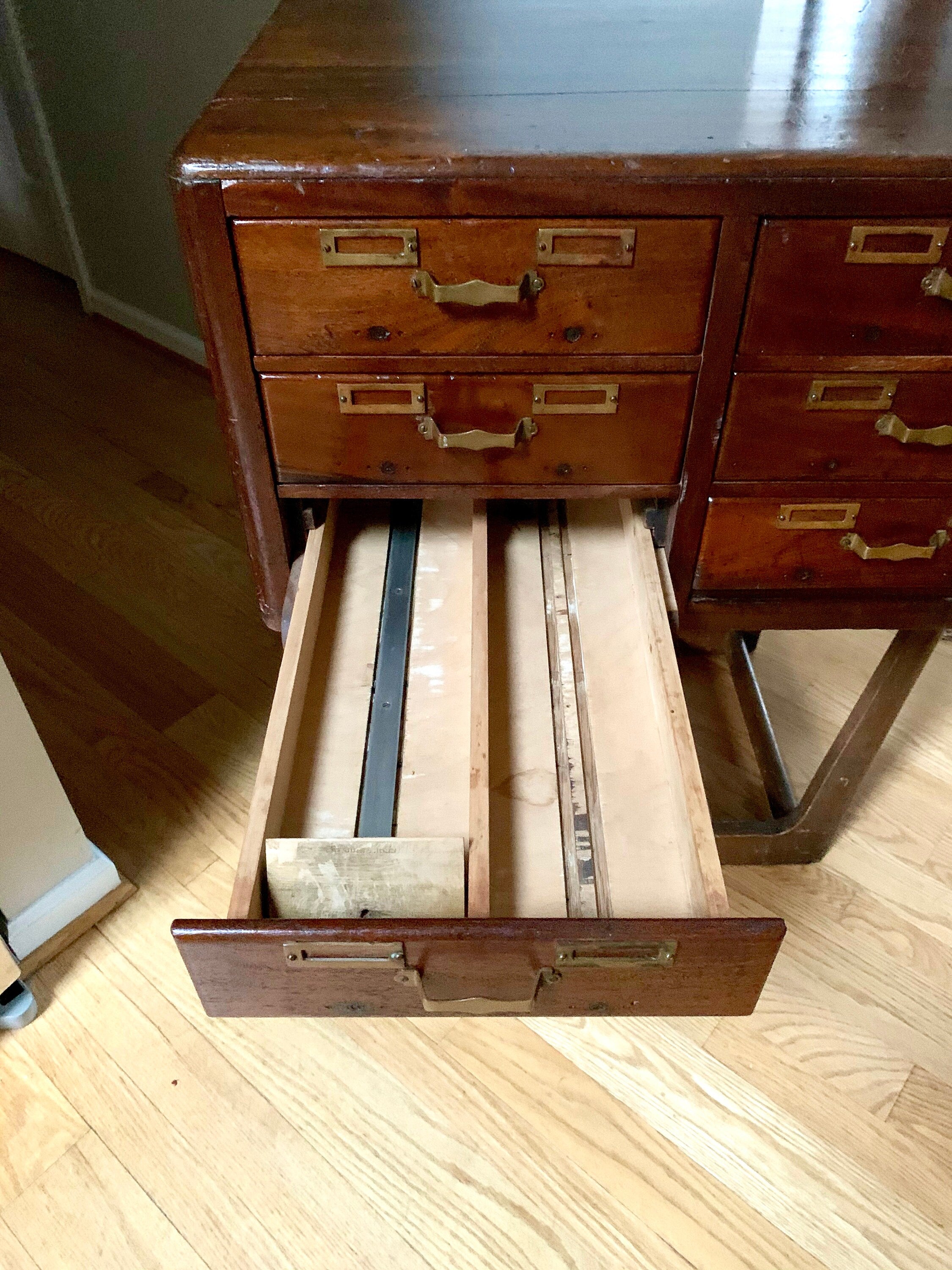 Antique Wooden Card Catalog | 6 Drawer Wood Cabinet | Rustic Storage Cabinet | Library Card Catalog