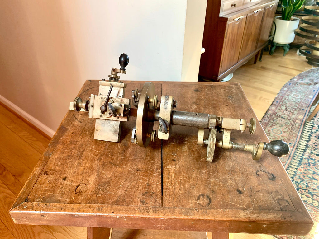 Vtg Solid Brass Jeweler Lather | Brass Watchmakers Lather | Brass Jewelry Bench Lathe | Jeweler's Mandrel Lathe | Tabletop Brass Lathe