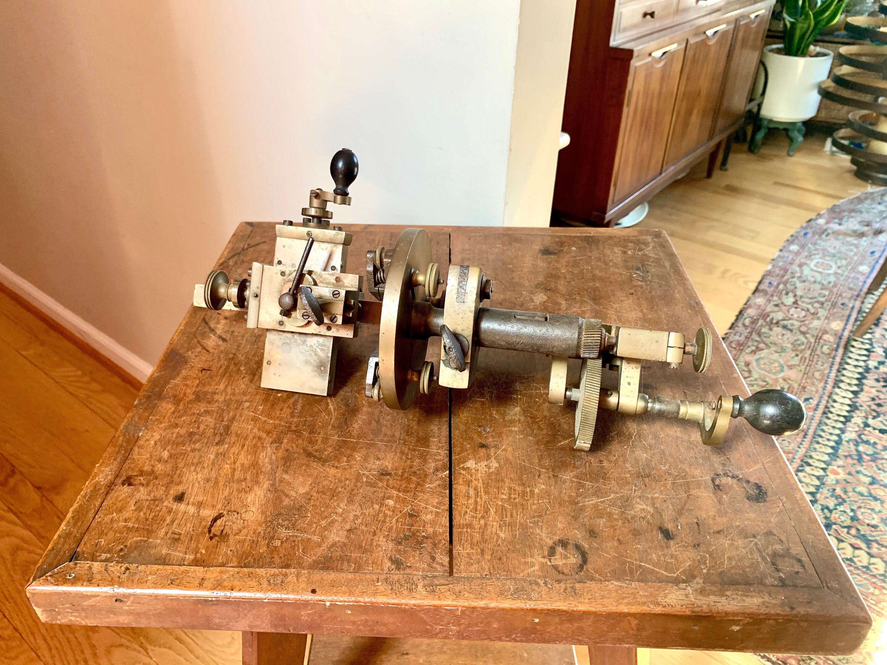 Vtg Solid Brass Jeweler Lather | Brass Watchmakers Lather | Brass Jewelry Bench Lathe | Jeweler's Mandrel Lathe | Tabletop Brass Lathe