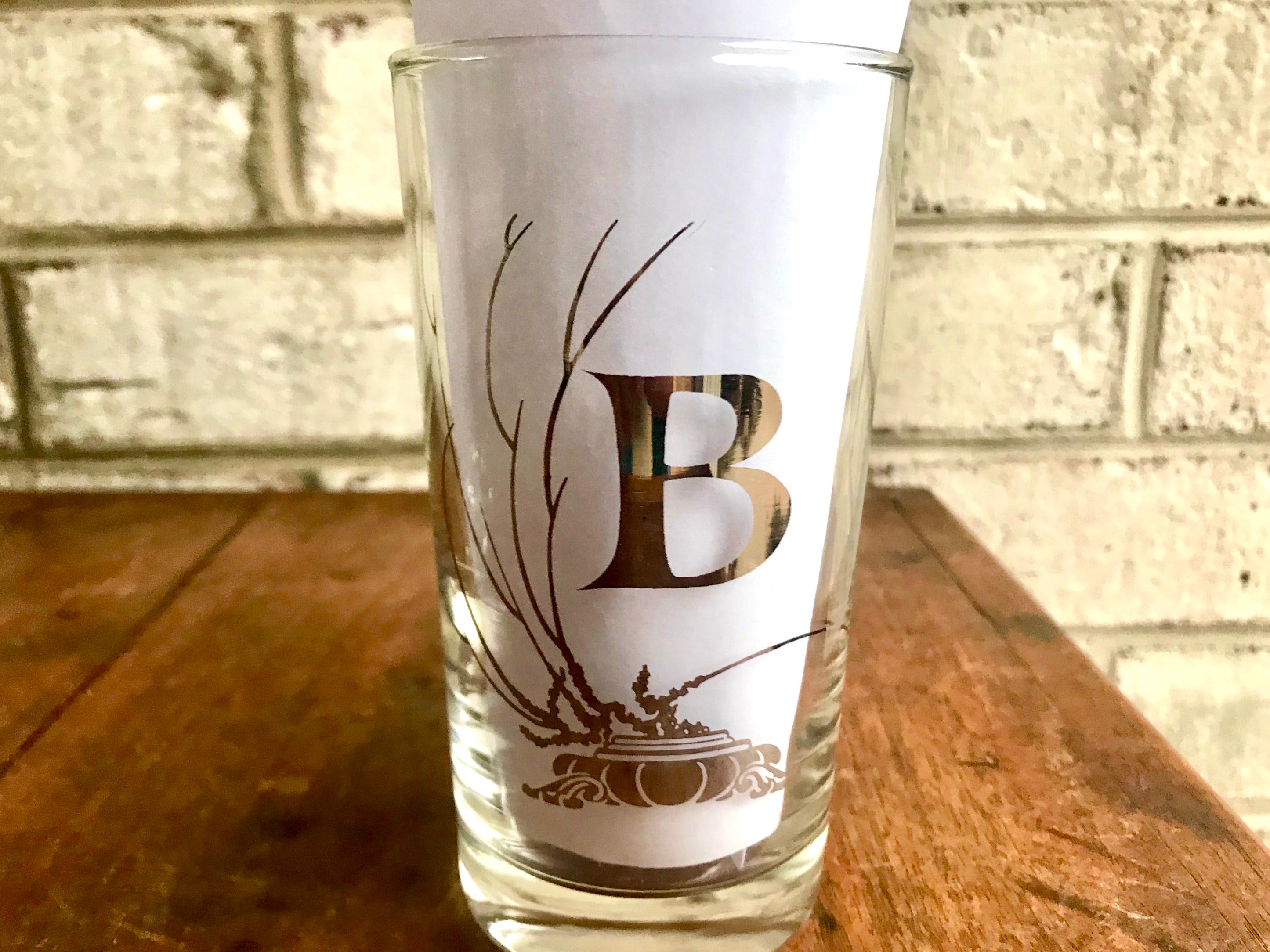 Vtg Set of 2 MCM Glasses | "B" High Ball Glasses | Silver "B" Monogrammed Tumbler Glasses | Initial B Glasses