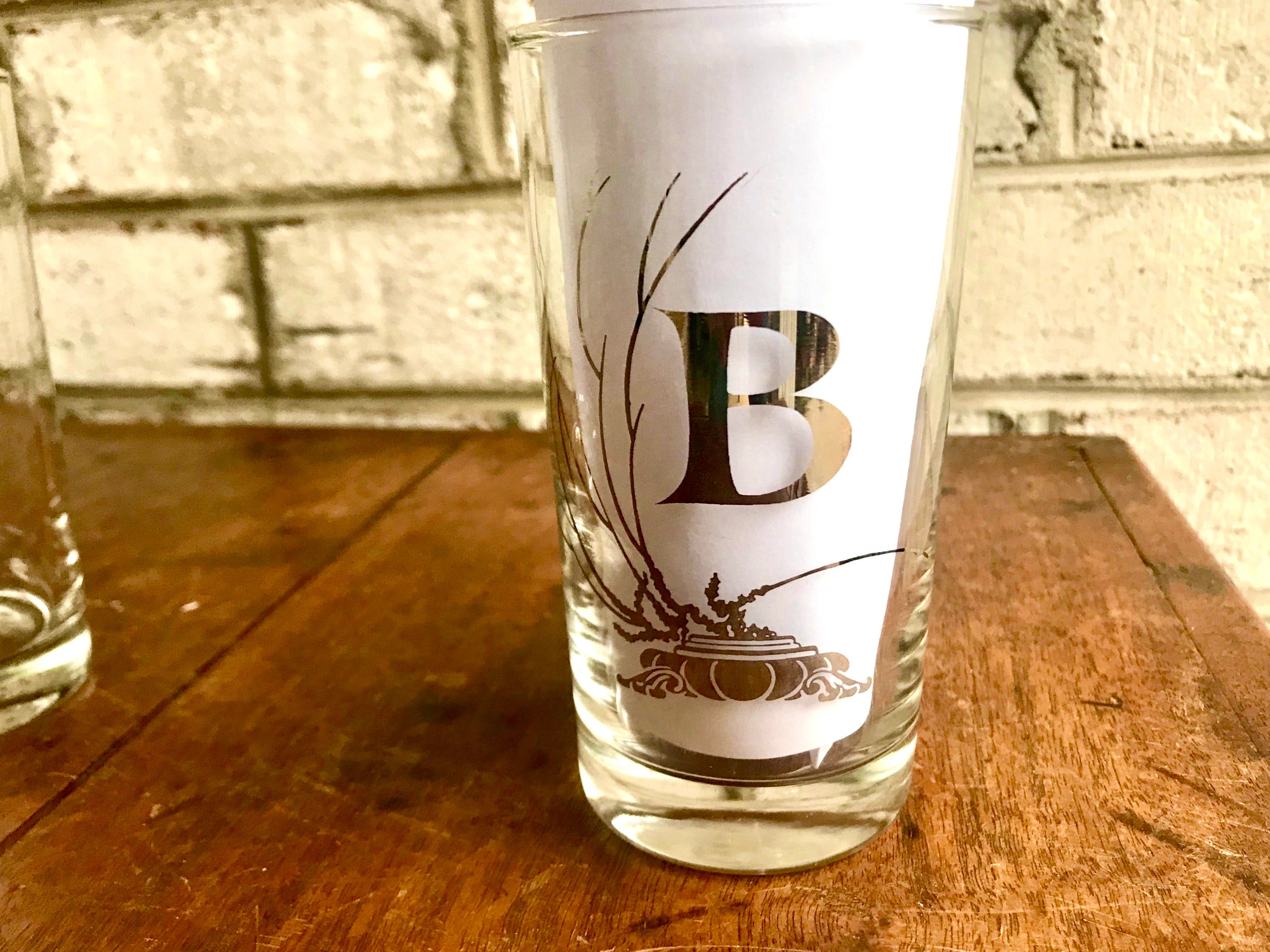 Vtg Set of 2 MCM Glasses | "B" High Ball Glasses | Silver "B" Monogrammed Tumbler Glasses | Initial B Glasses
