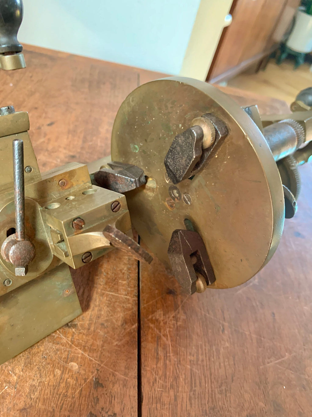 Vtg Solid Brass Jeweler Lather | Brass Watchmakers Lather | Brass Jewelry Bench Lathe | Jeweler's Mandrel Lathe | Tabletop Brass Lathe