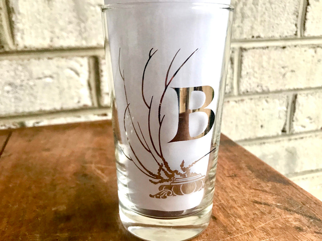 Vtg Set of 2 MCM Glasses | "B" High Ball Glasses | Silver "B" Monogrammed Tumbler Glasses | Initial B Glasses