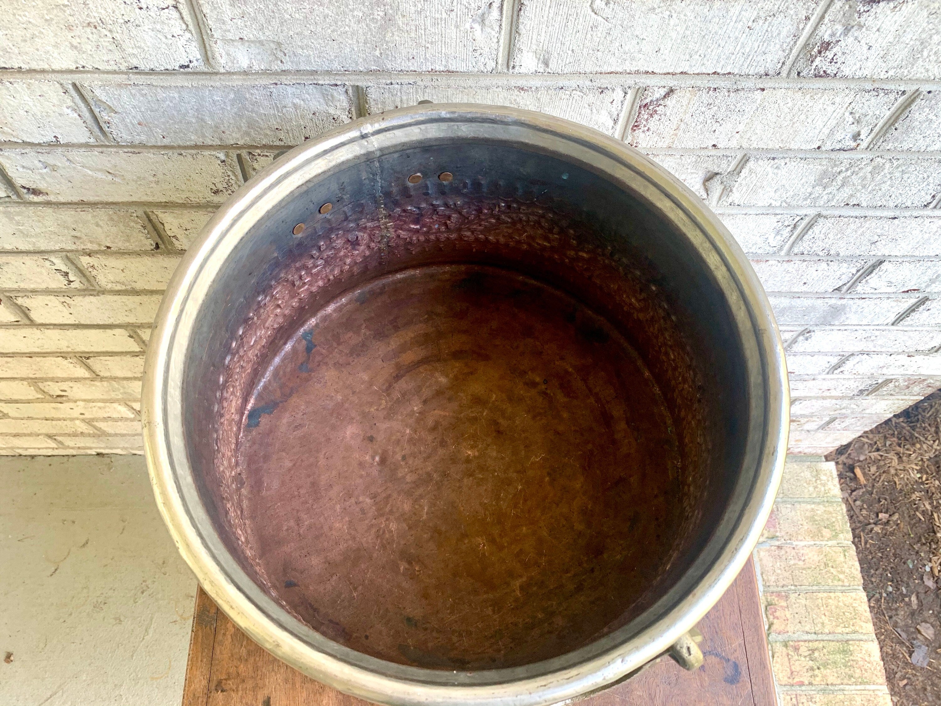 Vintage Large Nickel Plated Copper Cauldron | Turkish Nickel Plated Cauldron | Turkish Copper Nickel Plated Repousse Cauldron