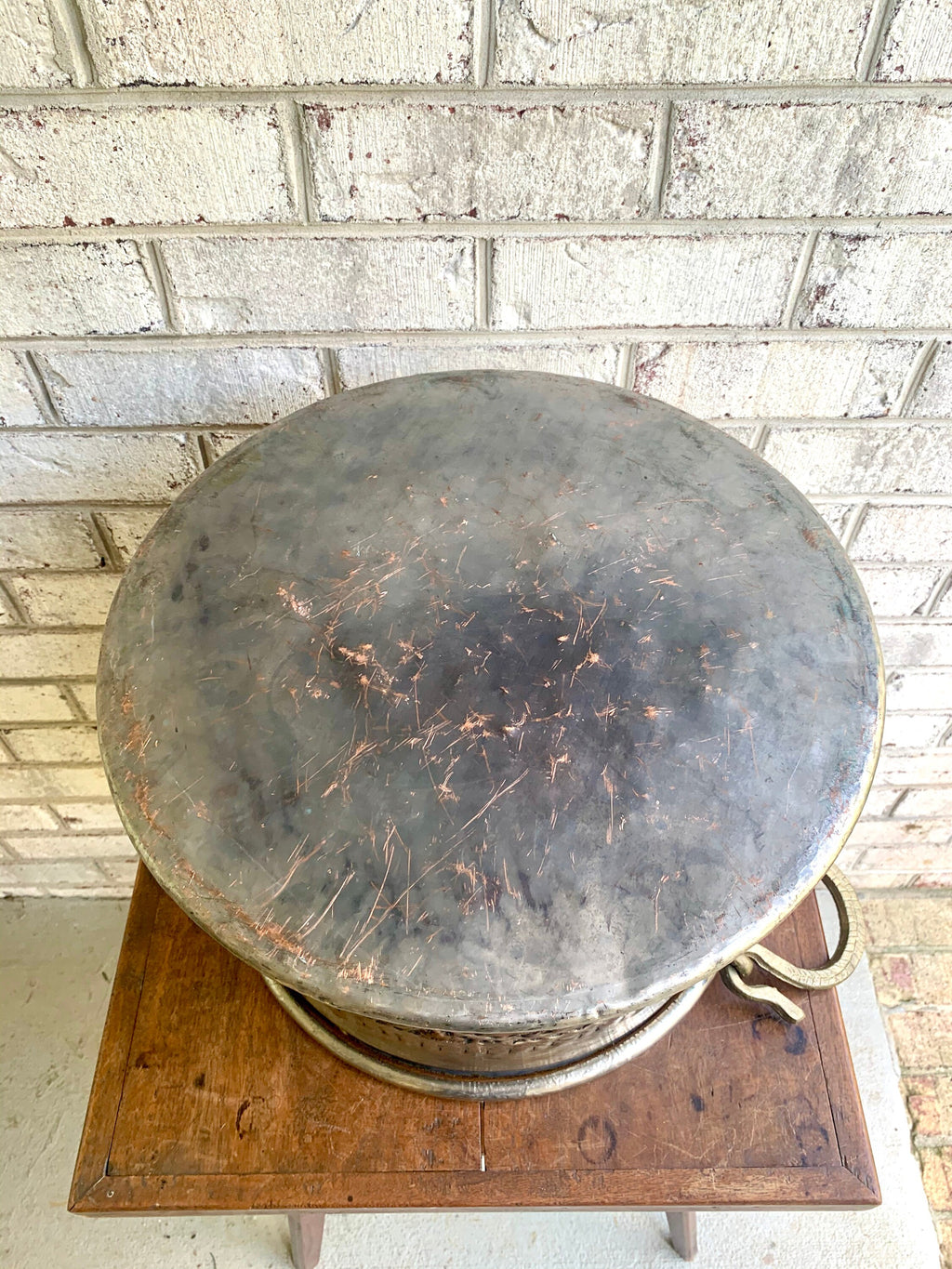 Vintage Large Nickel Plated Copper Cauldron | Turkish Nickel Plated Cauldron | Turkish Copper Nickel Plated Repousse Cauldron