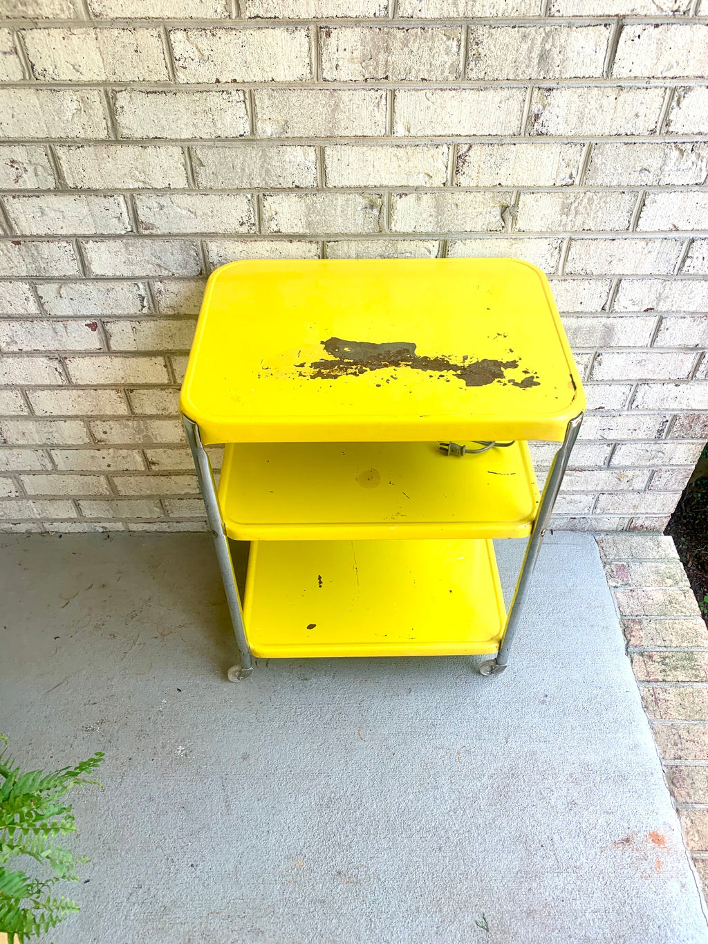 Yellow Cosco Bar Cart | MCM Metal Bar Cart | Vintage 3 Tier Bar Cart | Utility Cart | Rolling Bar Cart with Electrical Outlets