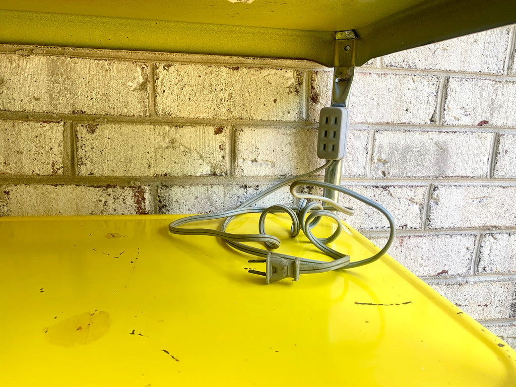 Yellow Cosco Bar Cart | MCM Metal Bar Cart | Vintage 3 Tier Bar Cart | Utility Cart | Rolling Bar Cart with Electrical Outlets