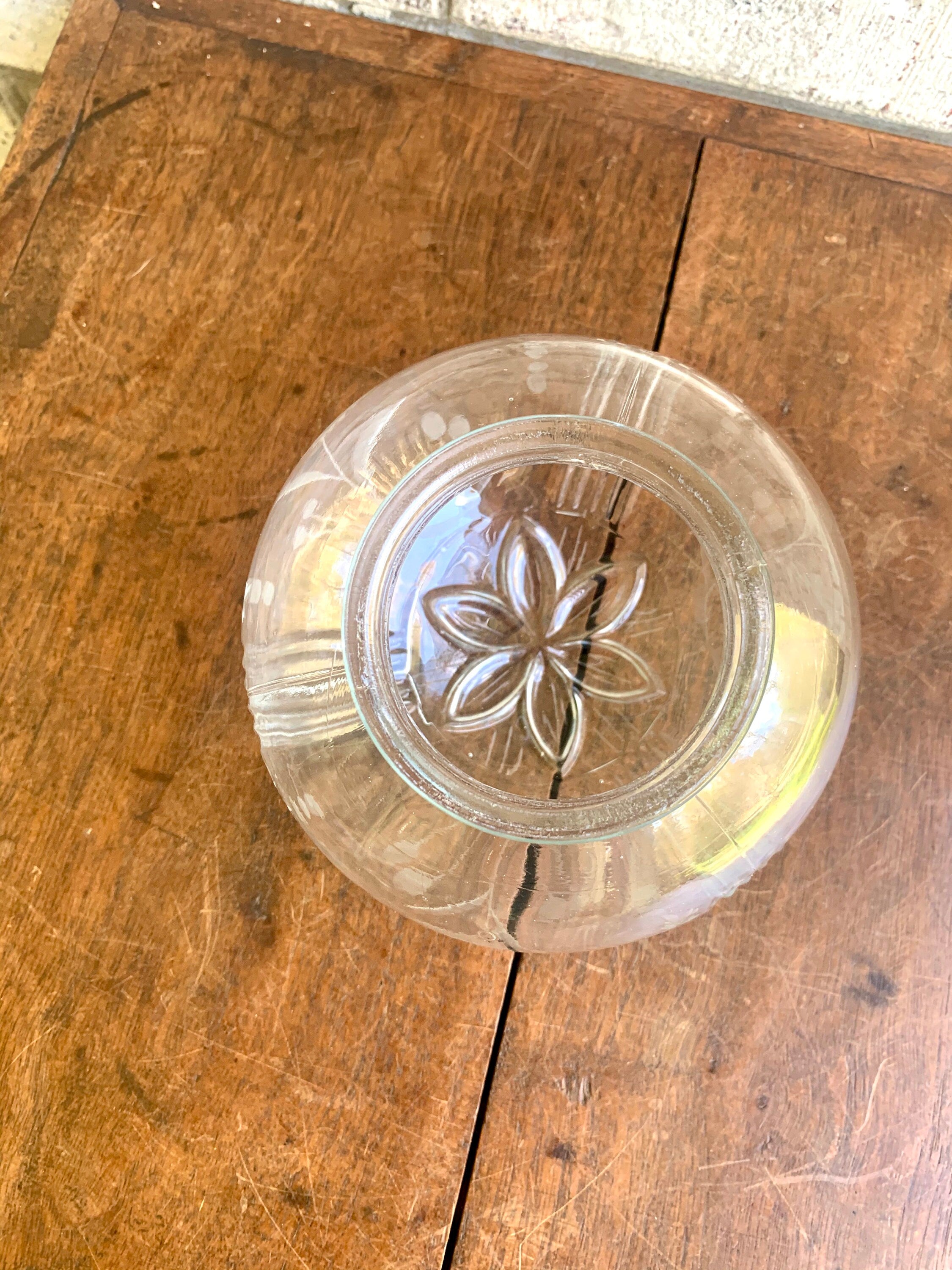 Vtg Etched Glass Floral Ceiling Light Globe | Clear Etched Glass Lamp Globe | Mid Century Etched Glass Globe