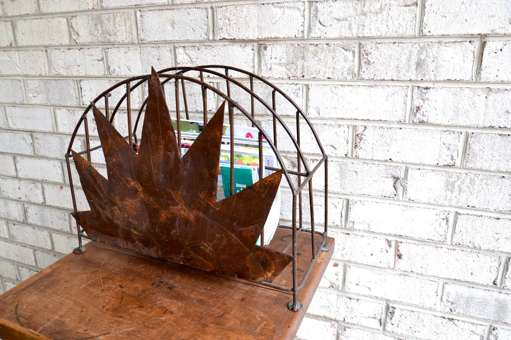 Rustic Magazine Rack | Distressed Vinyl Record Storage Rack | Haitian Magazine Storage Rack | Rustic Metal Storage Rack | Western Decor
