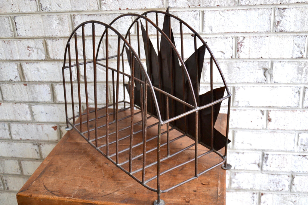 Rustic Magazine Rack | Distressed Vinyl Record Storage Rack | Haitian Magazine Storage Rack | Rustic Metal Storage Rack | Western Decor