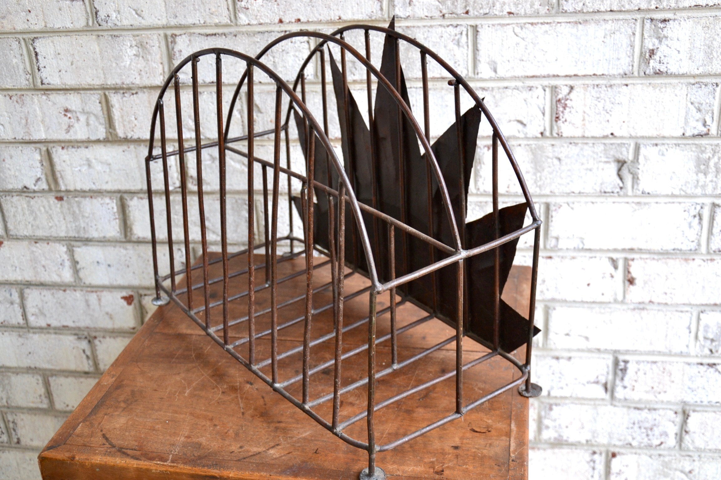 Rustic Magazine Rack | Distressed Vinyl Record Storage Rack | Haitian Magazine Storage Rack | Rustic Metal Storage Rack | Western Decor