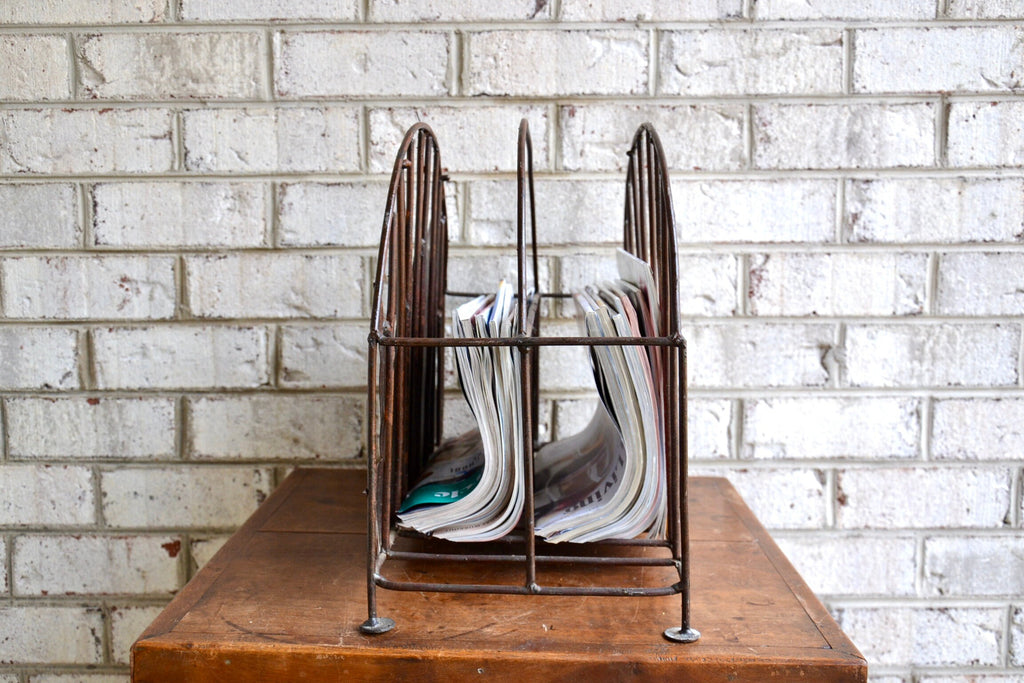 Rustic Magazine Rack | Distressed Vinyl Record Storage Rack | Haitian Magazine Storage Rack | Rustic Metal Storage Rack | Western Decor