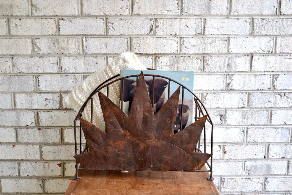 Rustic Magazine Rack | Distressed Vinyl Record Storage Rack | Haitian Magazine Storage Rack | Rustic Metal Storage Rack | Western Decor
