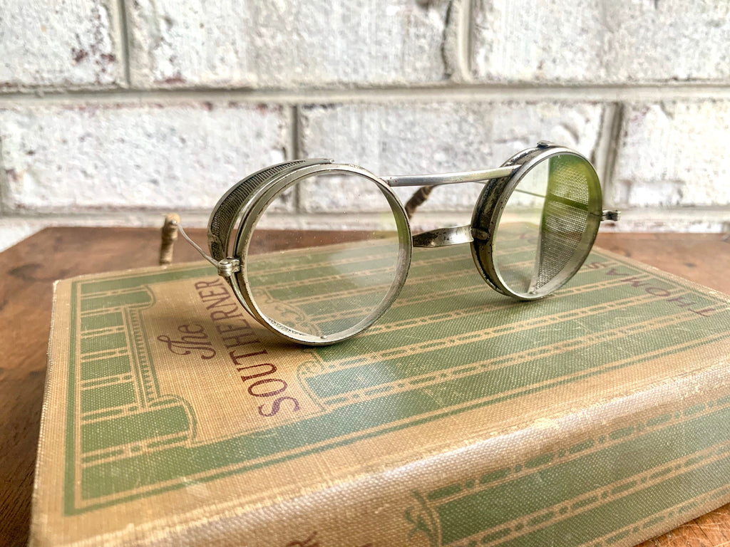 1940's Wire Rim Safety Glasses | Steampunk Eyewear | Vtg Factory Glasses | Vtg Riding Glasses
