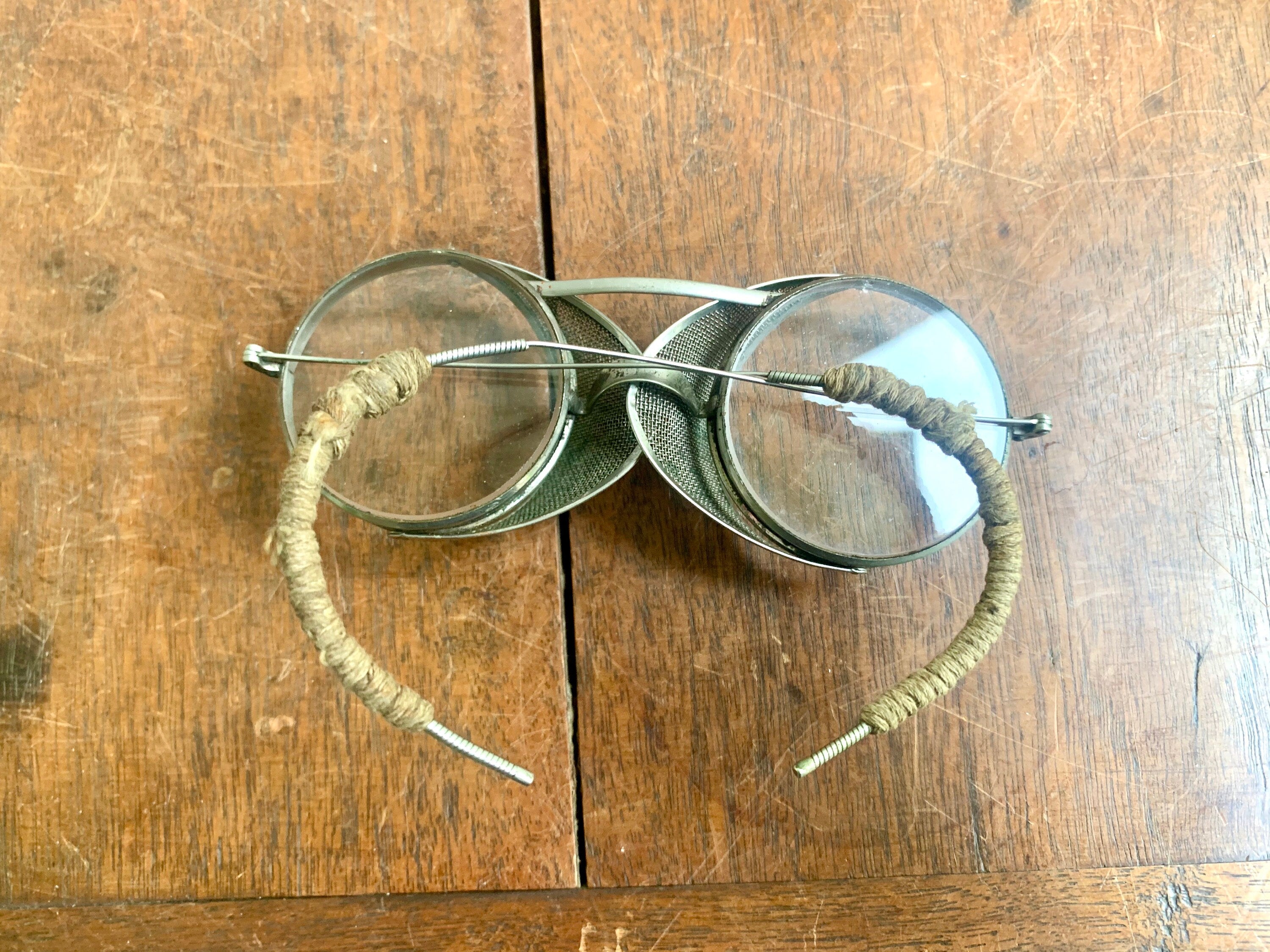 1940's Wire Rim Safety Glasses | Steampunk Eyewear | Vtg Factory Glasses | Vtg Riding Glasses