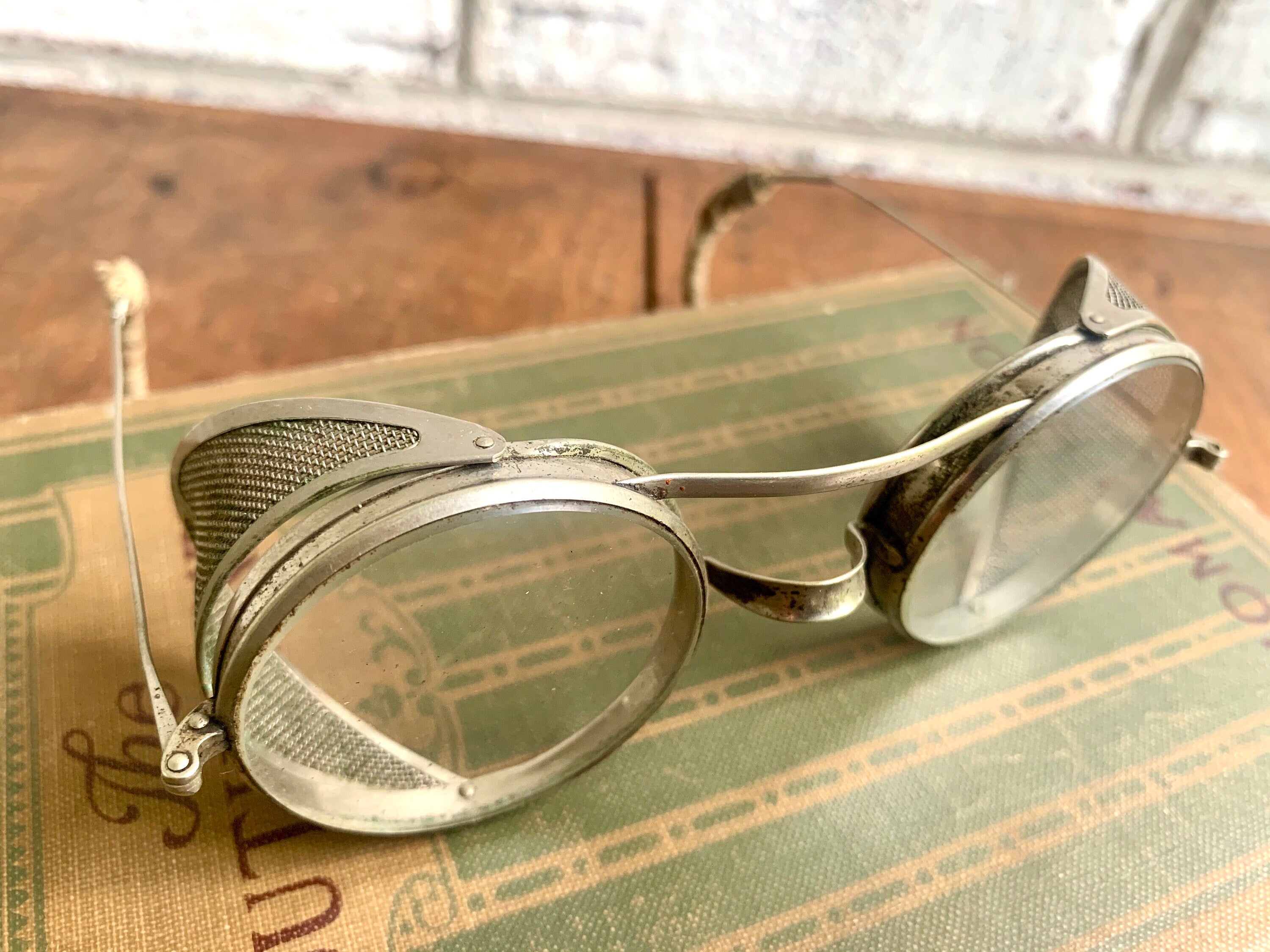 1940's Wire Rim Safety Glasses | Steampunk Eyewear | Vtg Factory Glasses | Vtg Riding Glasses
