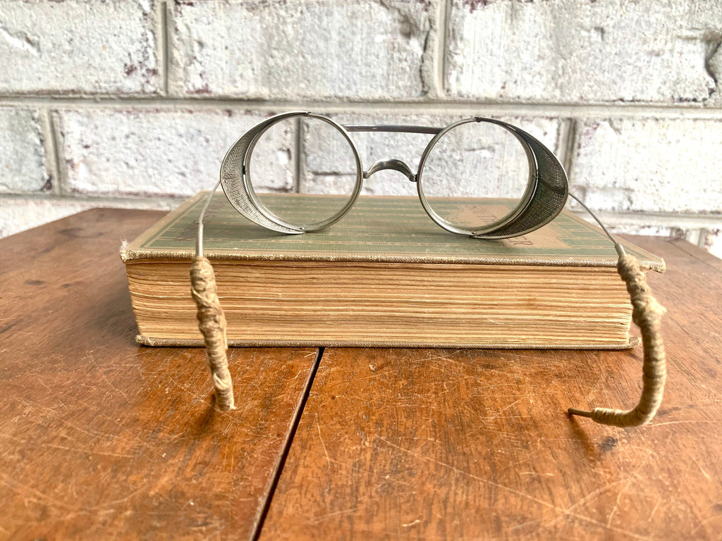 1940's Wire Rim Safety Glasses | Steampunk Eyewear | Vtg Factory Glasses | Vtg Riding Glasses