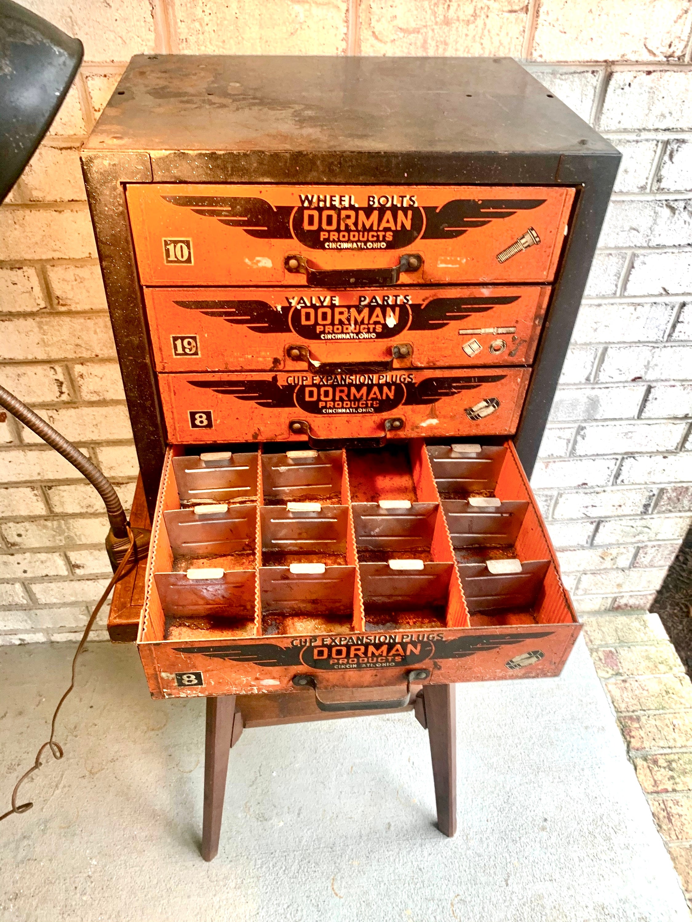 Vintage Dorman Products Parts Bin | Heavy Duty 4 Drawer Parts Bin | Industrial Advertisement Parts Cabinet | Automotive Parts Cabinet