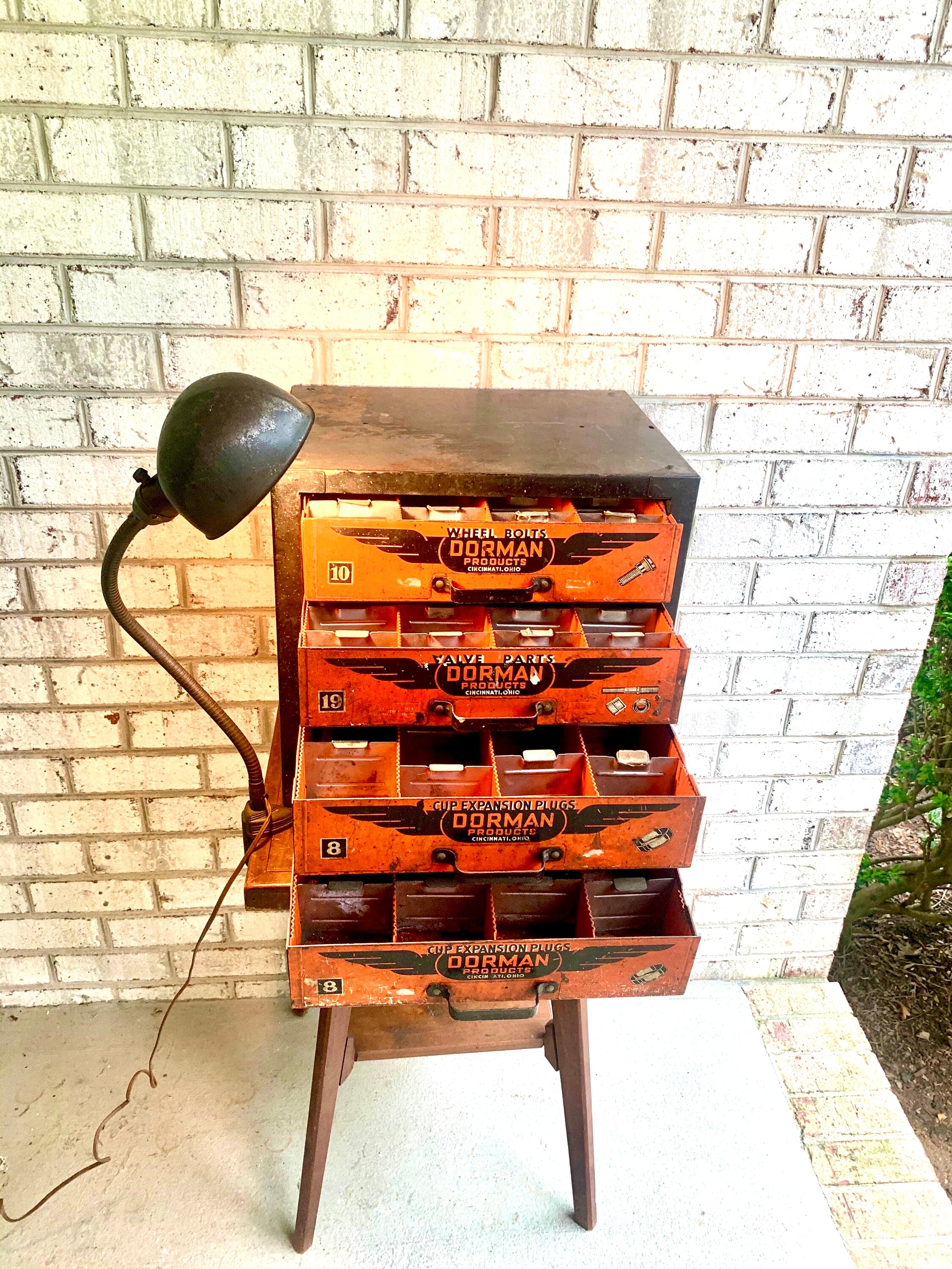 Vintage Dorman Products Parts Bin | Heavy Duty 4 Drawer Parts Bin | Industrial Advertisement Parts Cabinet | Automotive Parts Cabinet