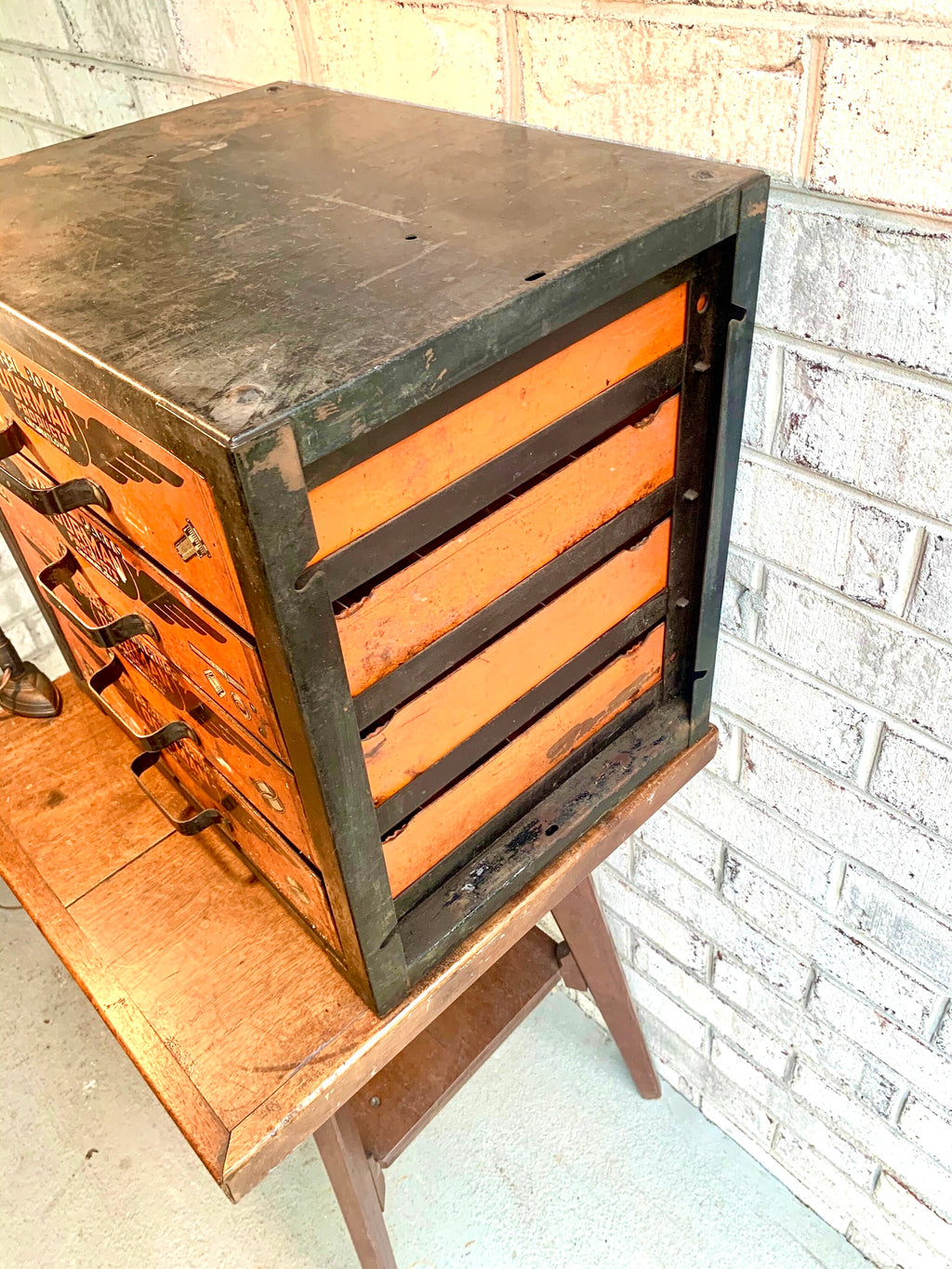 Vintage Dorman Products Parts Bin | Heavy Duty 4 Drawer Parts Bin | Industrial Advertisement Parts Cabinet | Automotive Parts Cabinet
