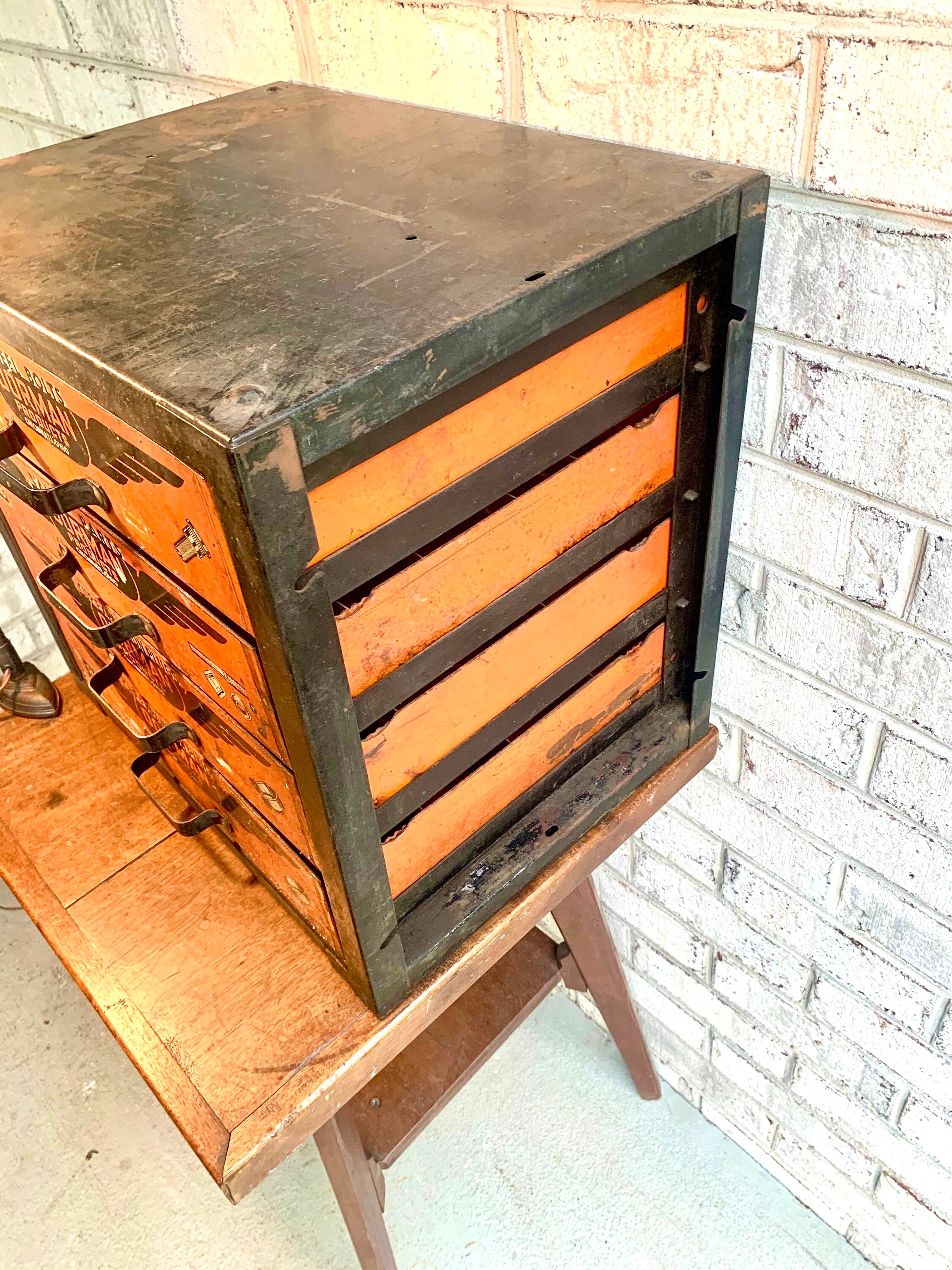 Vintage Dorman Products Parts Bin | Heavy Duty 4 Drawer Parts Bin | Industrial Advertisement Parts Cabinet | Automotive Parts Cabinet