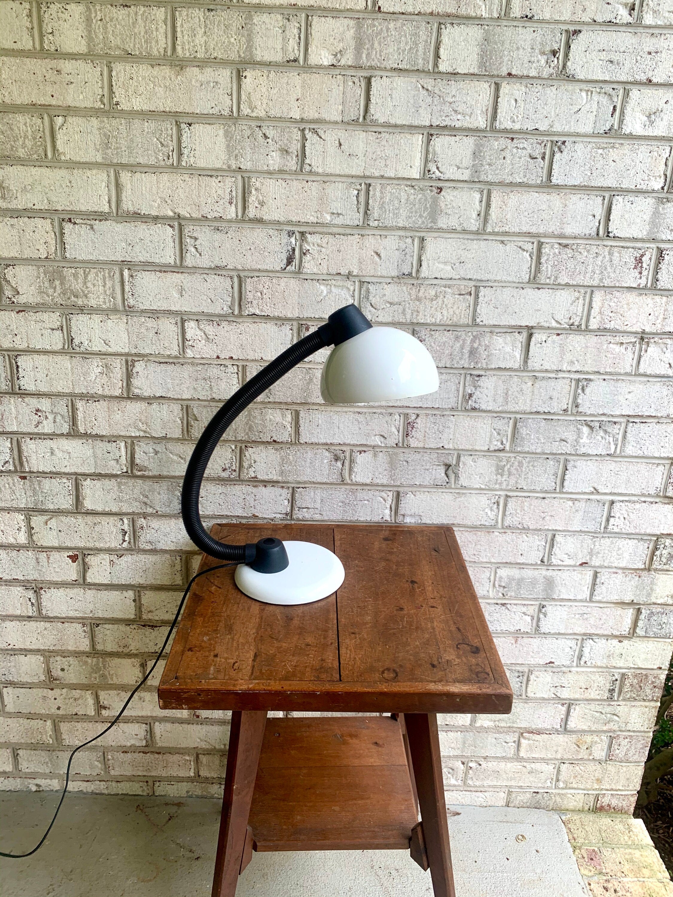 VIntage MCM Gooseneck Lamp | Mid Century Modern White Drafting Lamp | White Desk Lamp | Rustic MCM Gooseneck Lamp