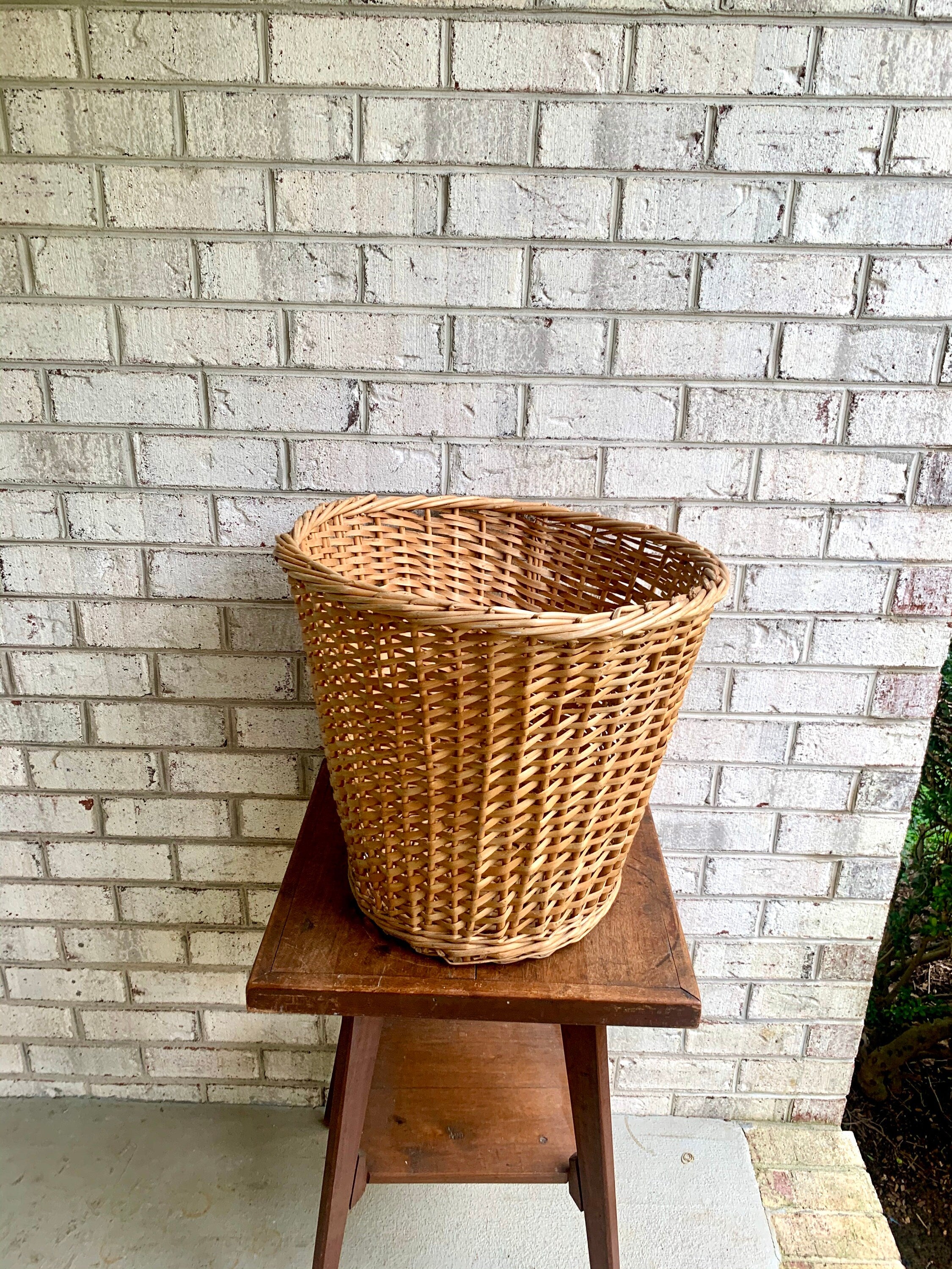 Large Natural Blonde Wicker Basket | Rustic Wicker Storage | Vintage Woven Wicker Basket | Wicker Hamper | Storage Basket | Rattan Basket