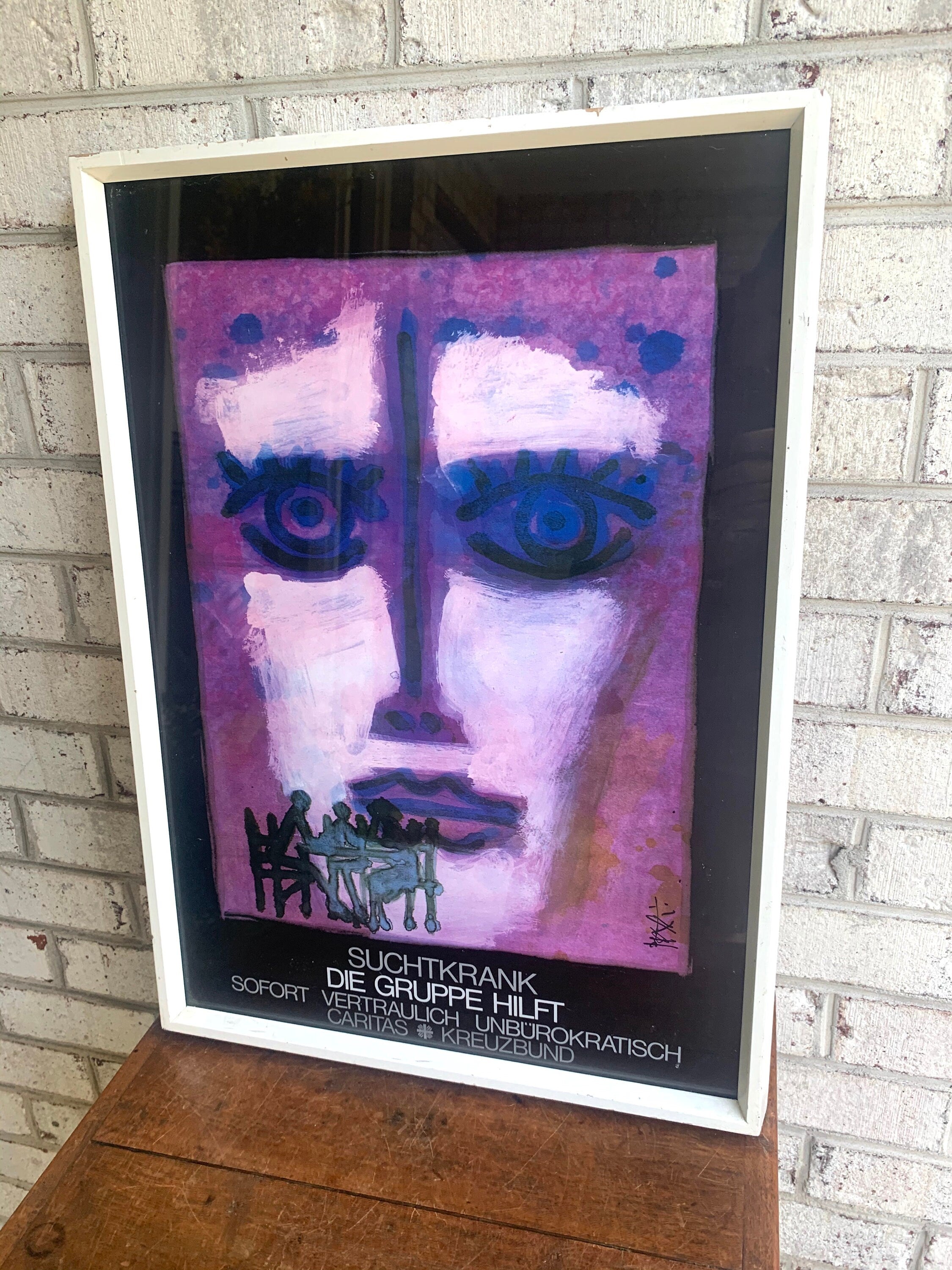 German Addiction Group Lithograph | Vintage Addiction Group Poster in German | German Lithograph | Addict Group Help Lithograph