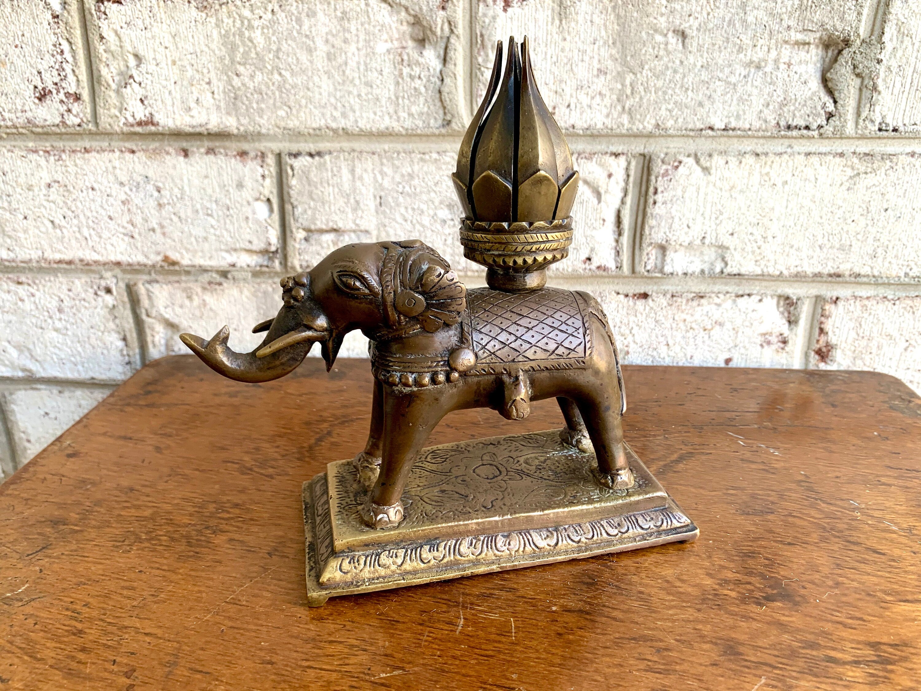 Vtg Brass Elephant Incense Burner | Brass Lotus Flower Elephant Incense Burner | Mechanical Lotus Flower On an Brass Elephant