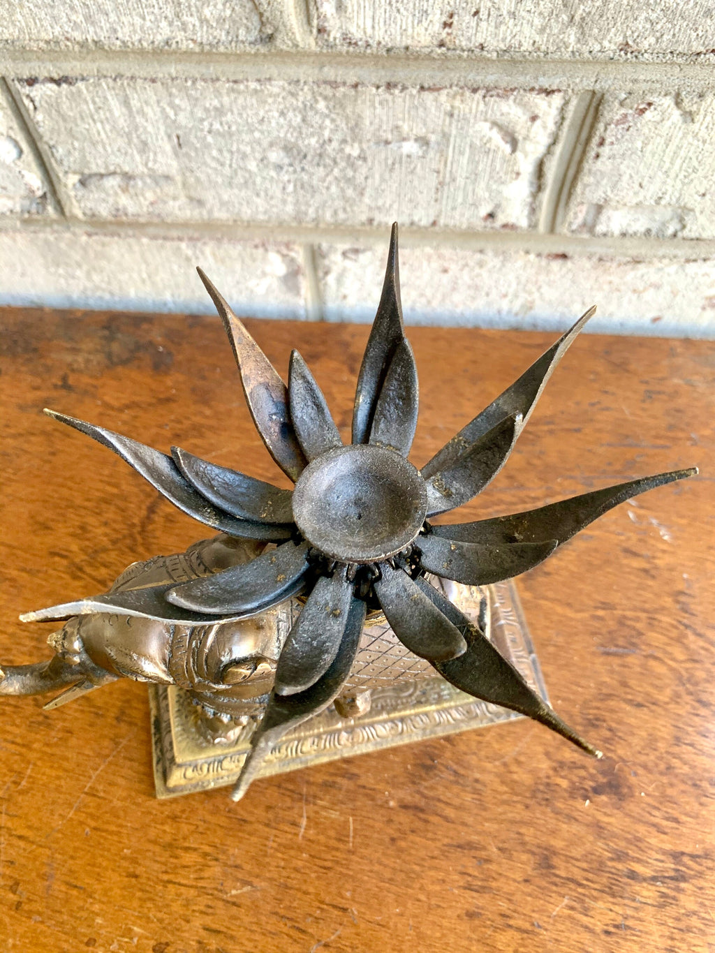 Vtg Brass Elephant Incense Burner | Brass Lotus Flower Elephant Incense Burner | Mechanical Lotus Flower On an Brass Elephant