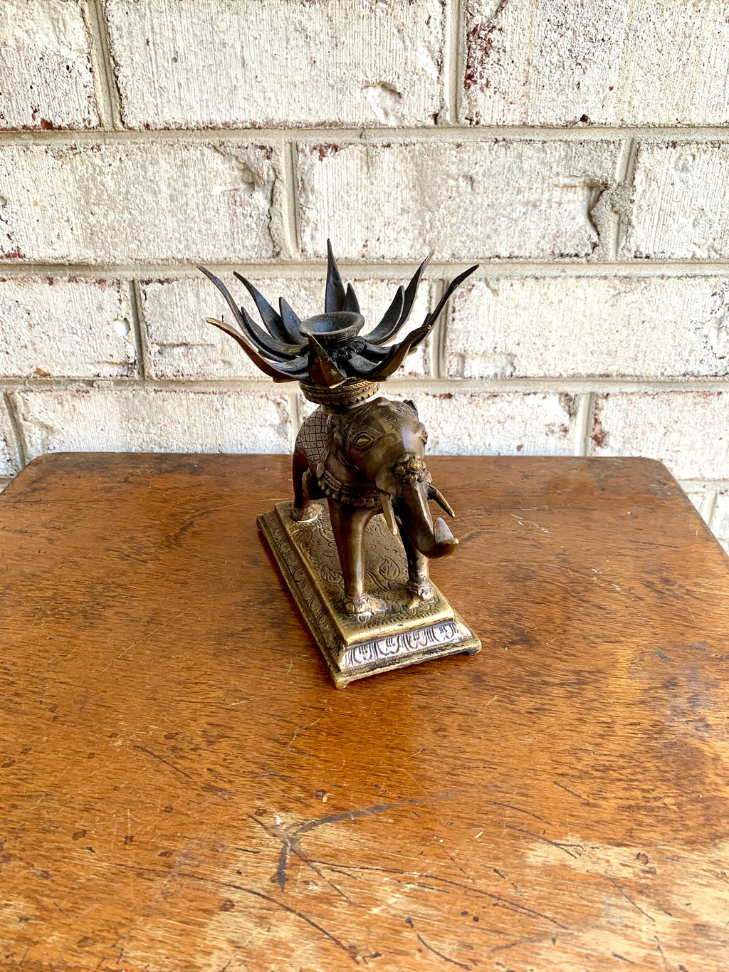 Vtg Brass Elephant Incense Burner | Brass Lotus Flower Elephant Incense Burner | Mechanical Lotus Flower On an Brass Elephant