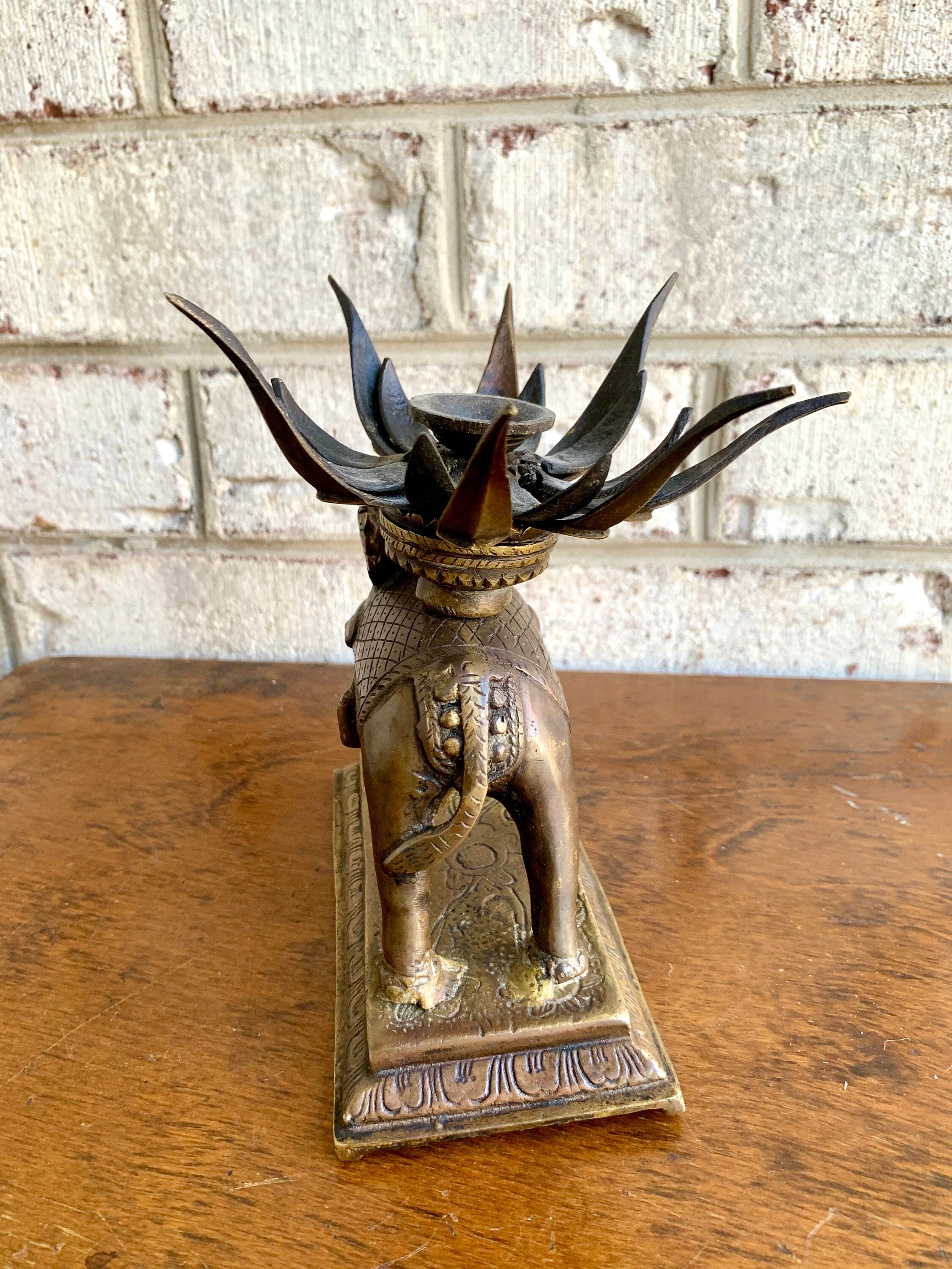 Vtg Brass Elephant Incense Burner | Brass Lotus Flower Elephant Incense Burner | Mechanical Lotus Flower On an Brass Elephant