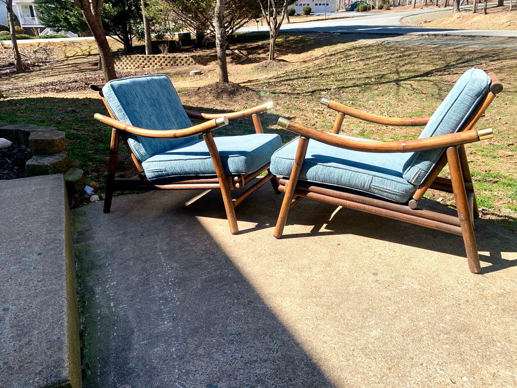 Pair of John Wisner Style Bamboo Lounge Chairs | Ficks Reed John Wisner MCM Lounge Chairs | Rattan MCM Lounge Chairs